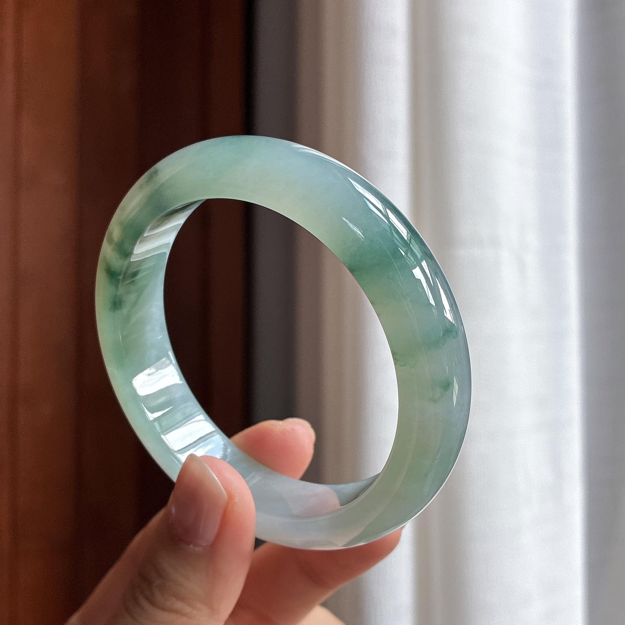 糯冰种飘花正圈平安镯 57圈 天然缅甸A货翡翠（yc467850）