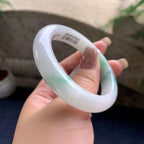 细糯种飘绿花正圈平安镯  53.3圈口  天然缅甸A货翡翠（yc441122）