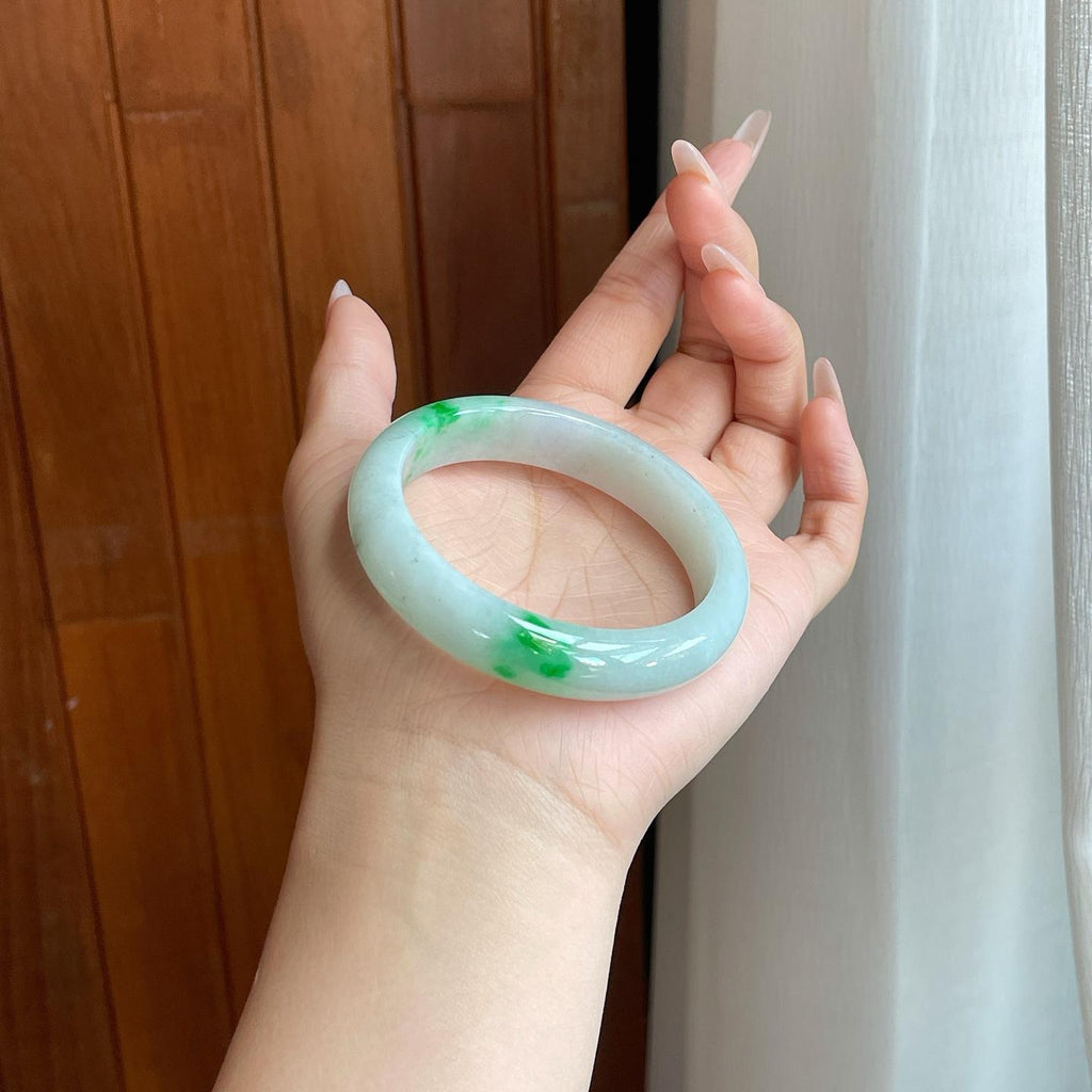 细糯种飘花翡翠平安镯（55mm）（yc272878）