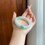 细糯种飘花翡翠平安镯（55mm）（yc272878）