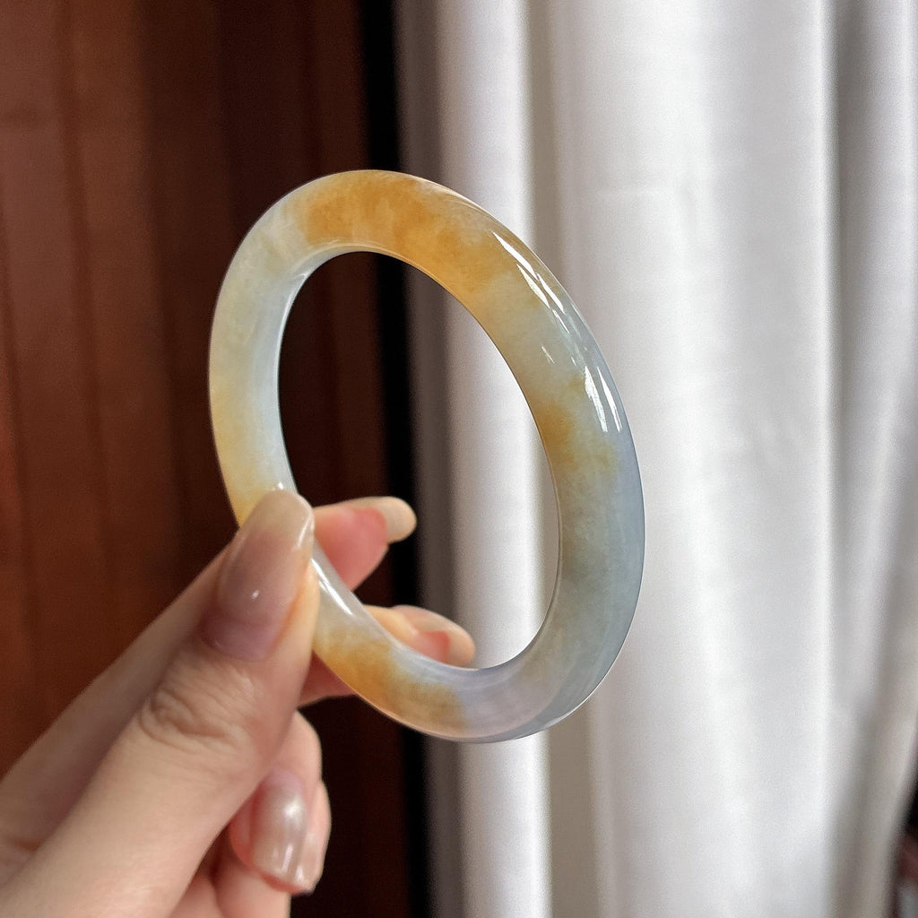 糯冰黄翡特色圆条手镯 51圈 天然缅甸A货翡翠（yc466273）