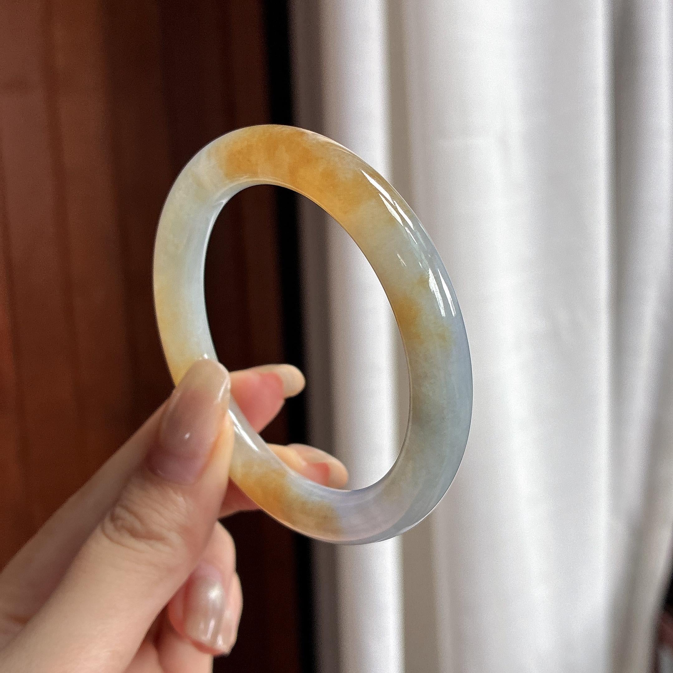 糯冰黄翡特色圆条手镯 51圈 天然缅甸A货翡翠（yc466273）