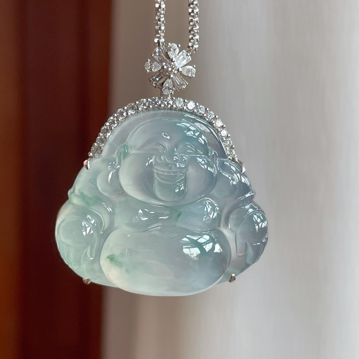 18k金钻镶冰种飘花翡翠佛公（yc263549）