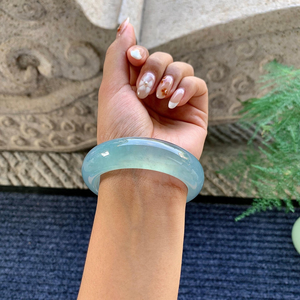 糯冰种蓝底宽版轮胎手镯（56.1mm）（yc243441）