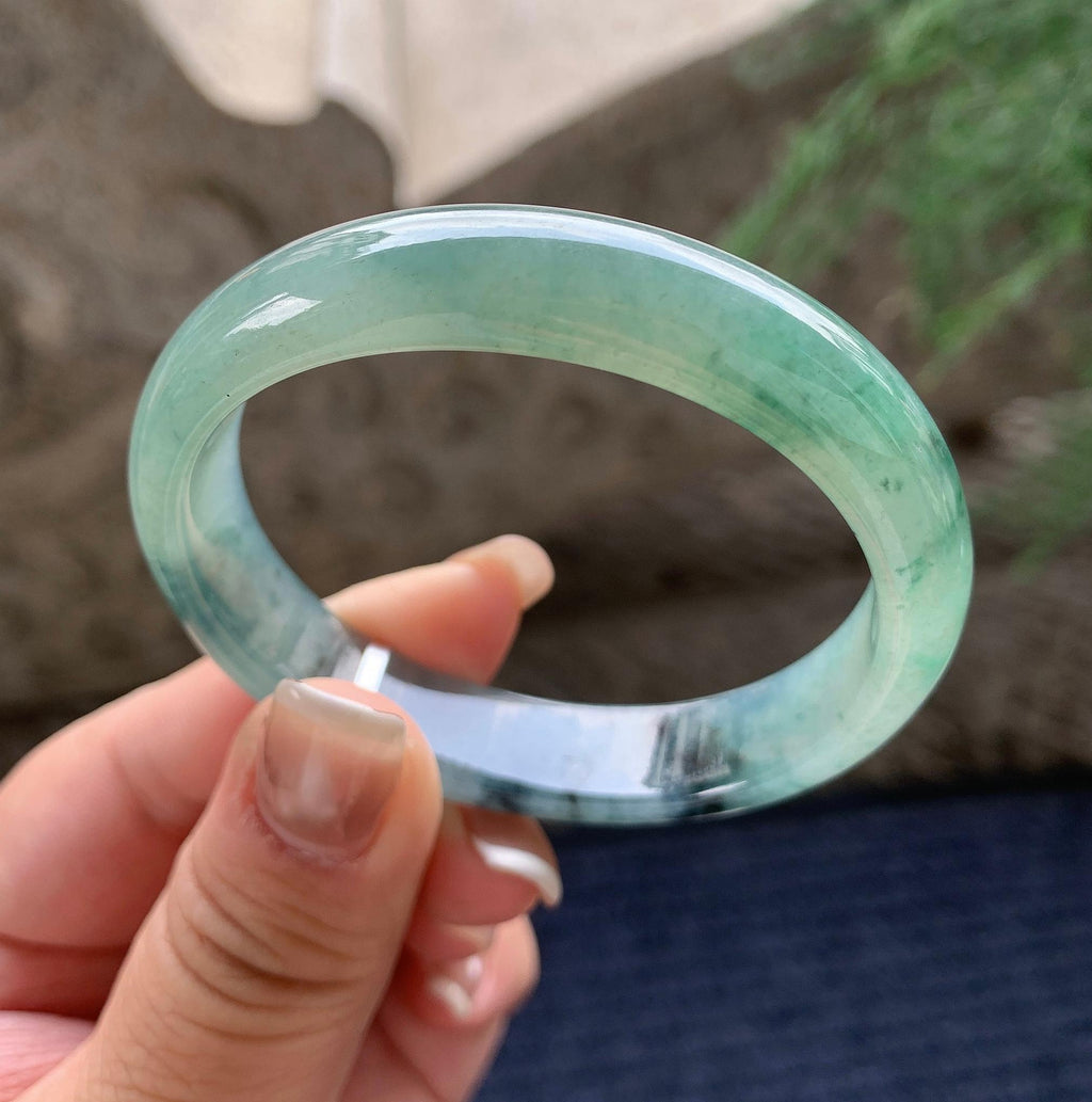 小圈口 糯冰种飘蓝花贵妃手镯 53.8圈口 天然缅甸A货翡翠（yc381959）