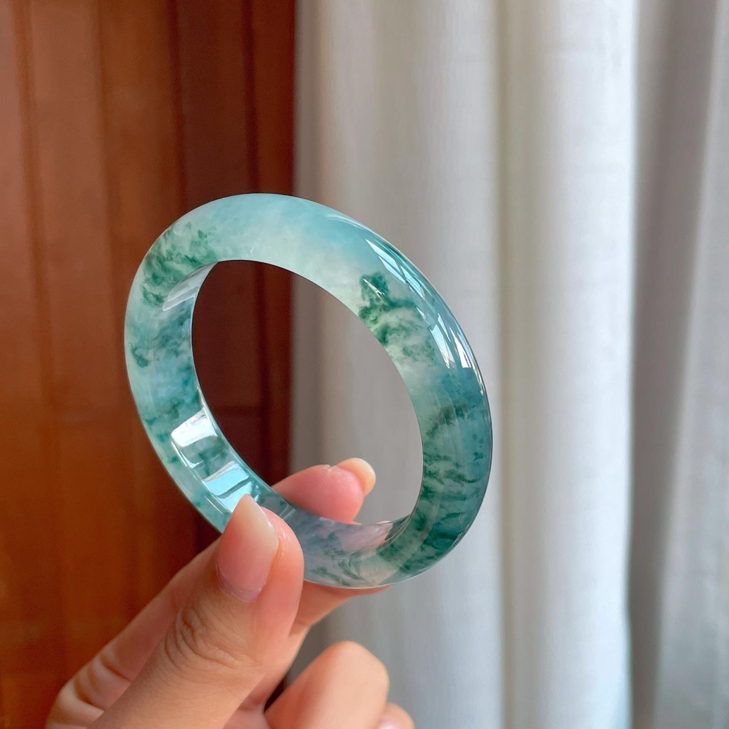冰种飘花翡翠平安镯（54.5mm）（yc400154）