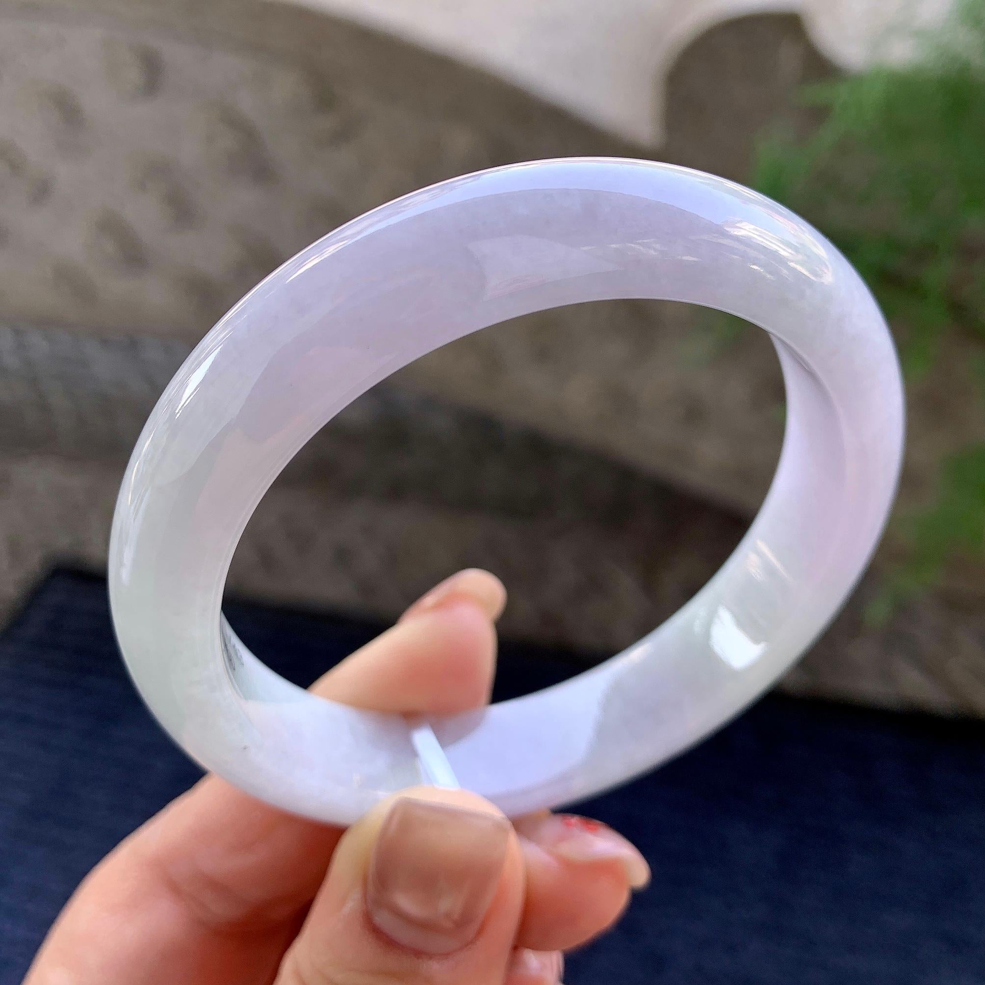 糯种淡紫罗兰正圈平安镯 55.7圈口 天然缅甸A货翡翠（yc352933）