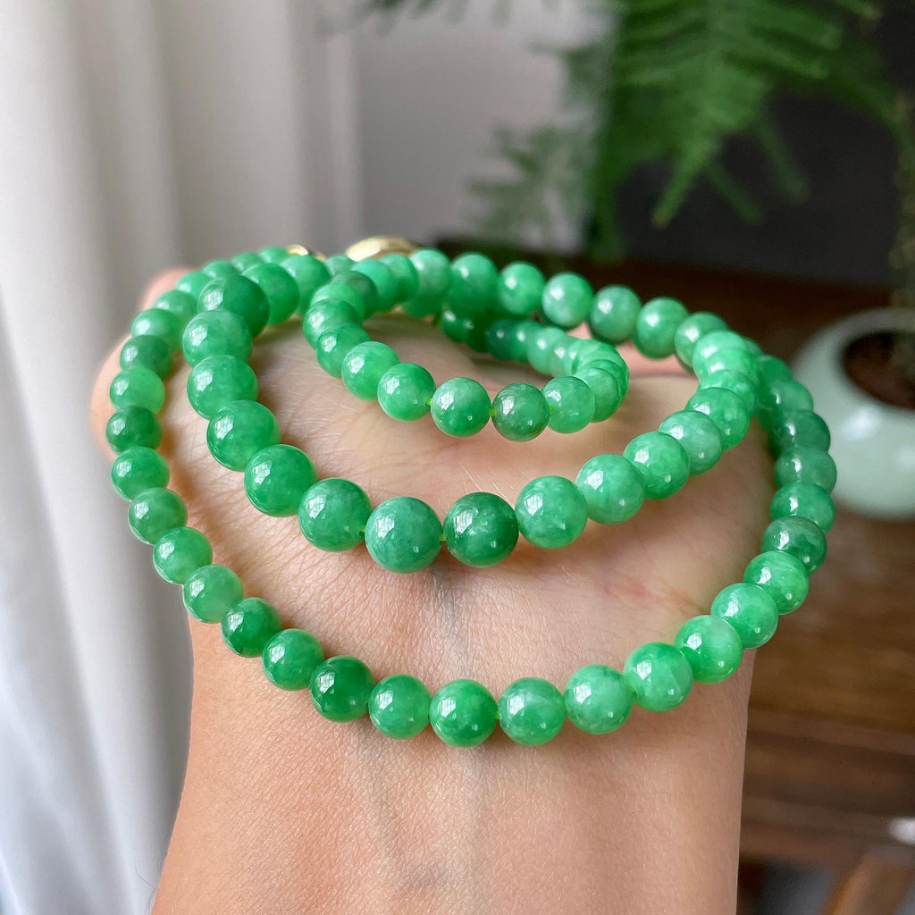 细糯种满绿珠链87颗    天然缅甸A货翡翠（yc352961）