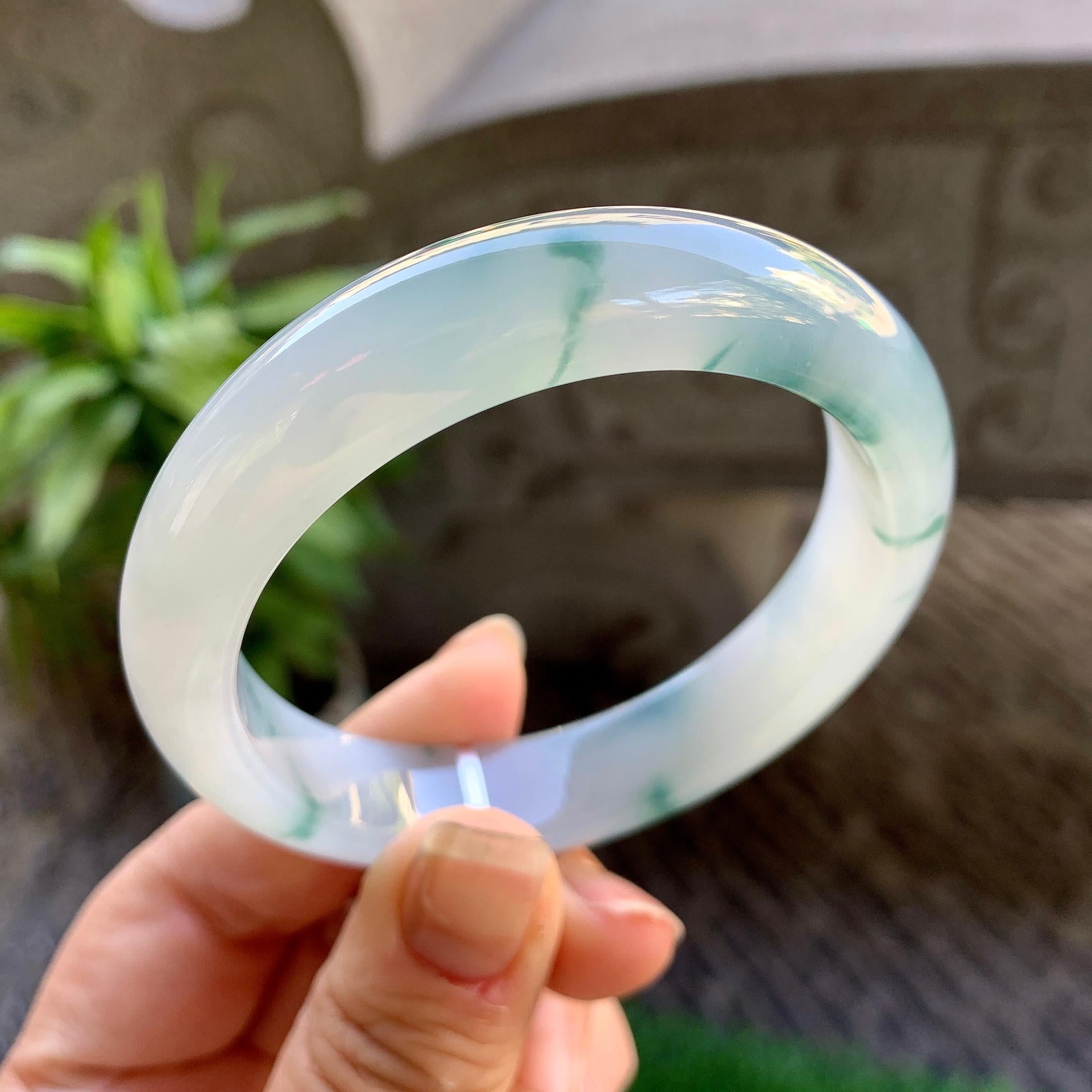 糯冰种飘花平安镯（54mm）（yc307326）
