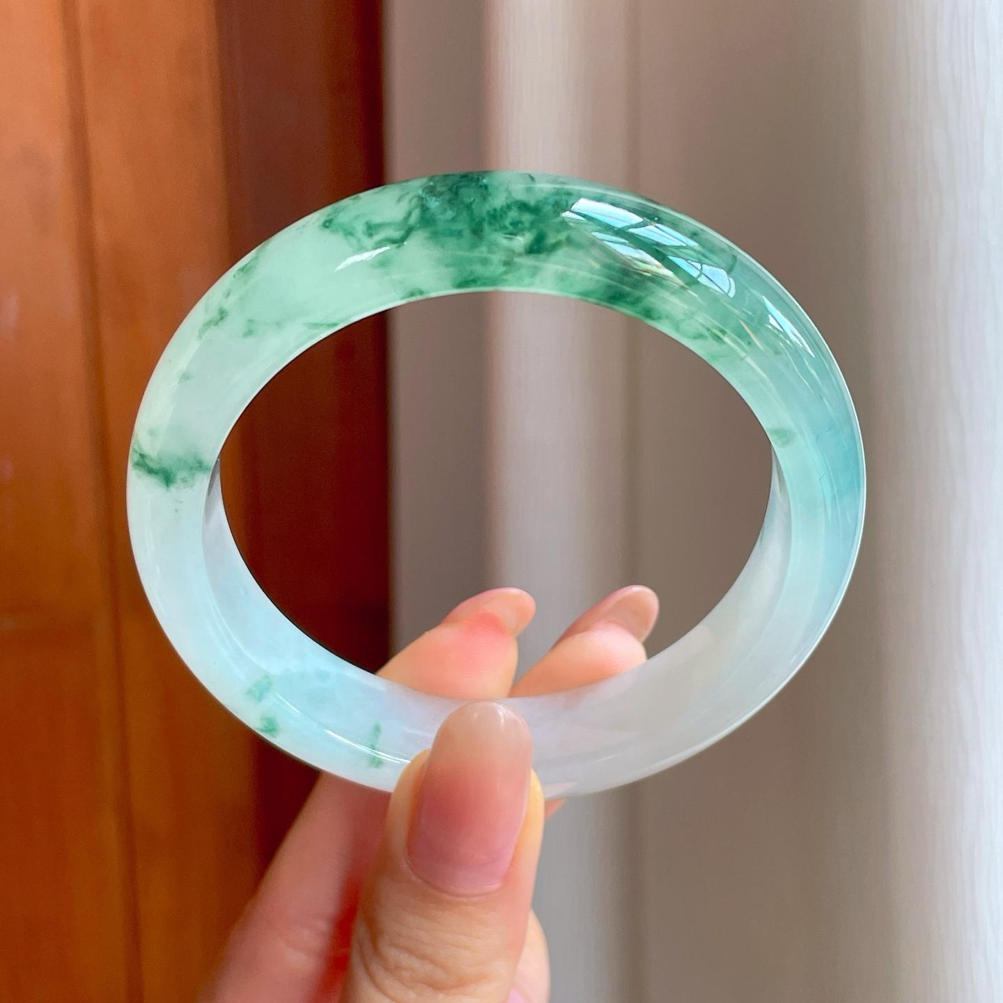 冰种飘花翡翠平安镯（53.5mm)（yc363421）