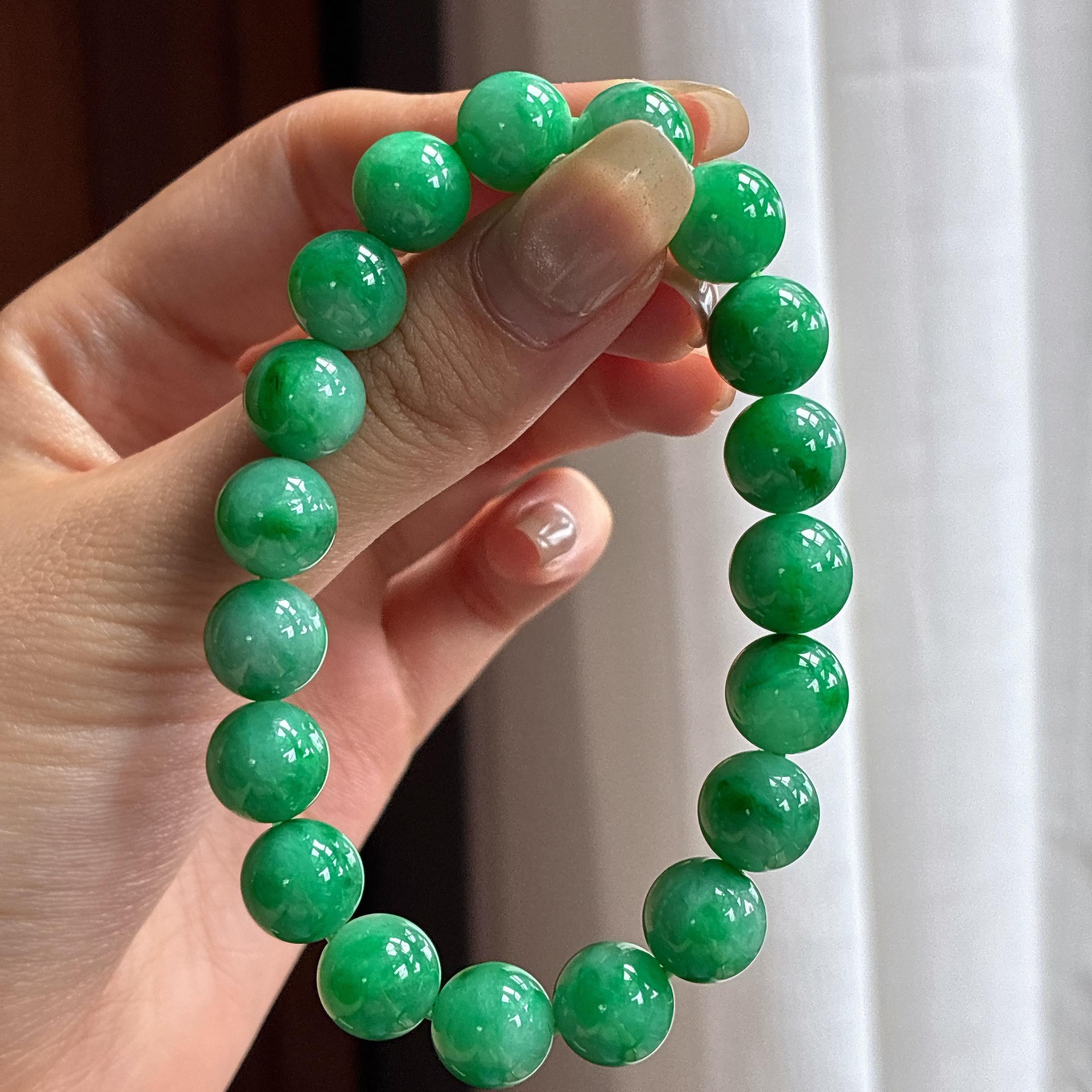 细糯种满绿手串 天然缅甸A货翡翠（yc457881）