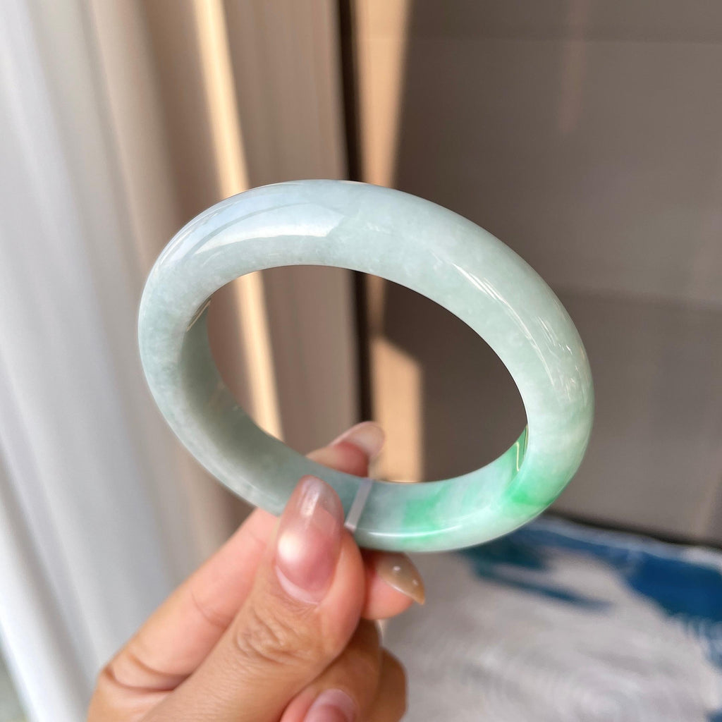 细糯种飘绿平安镯（54mm）（yc304247）