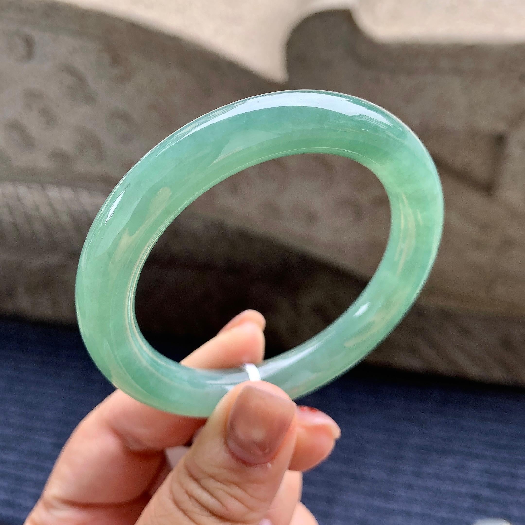 糯冰种晴水圆条手镯 54圈口 天然缅甸A货翡翠（yc345010）