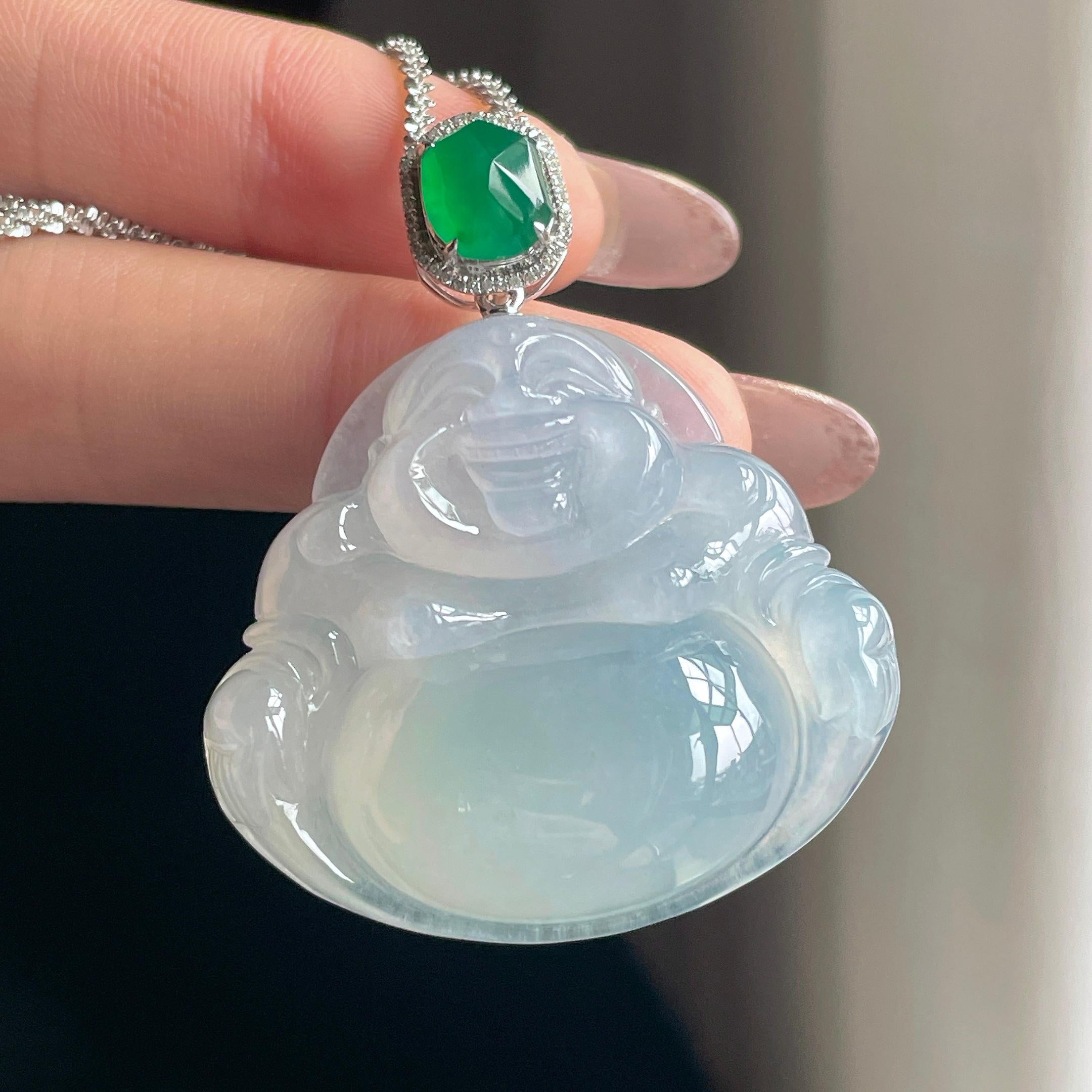 18k金扣糯冰种淡底色翡翠佛公（yc358318）