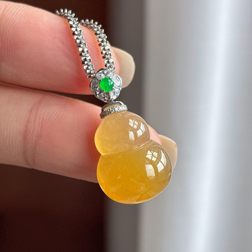 18k金扣糯冰种黄翡葫芦挂件（yc716282）