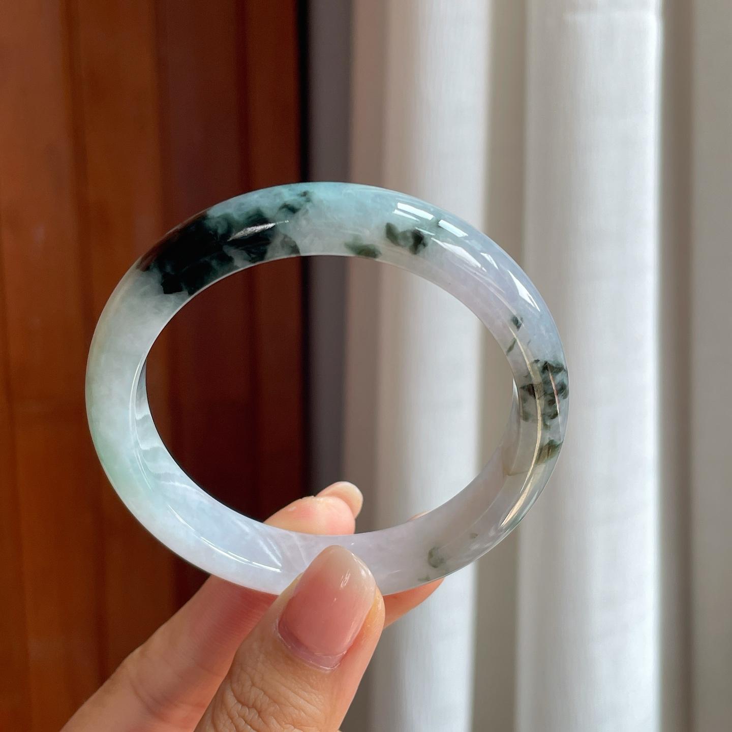 糯冰水墨花翡翠平安镯（56.5mm）（yc407671）