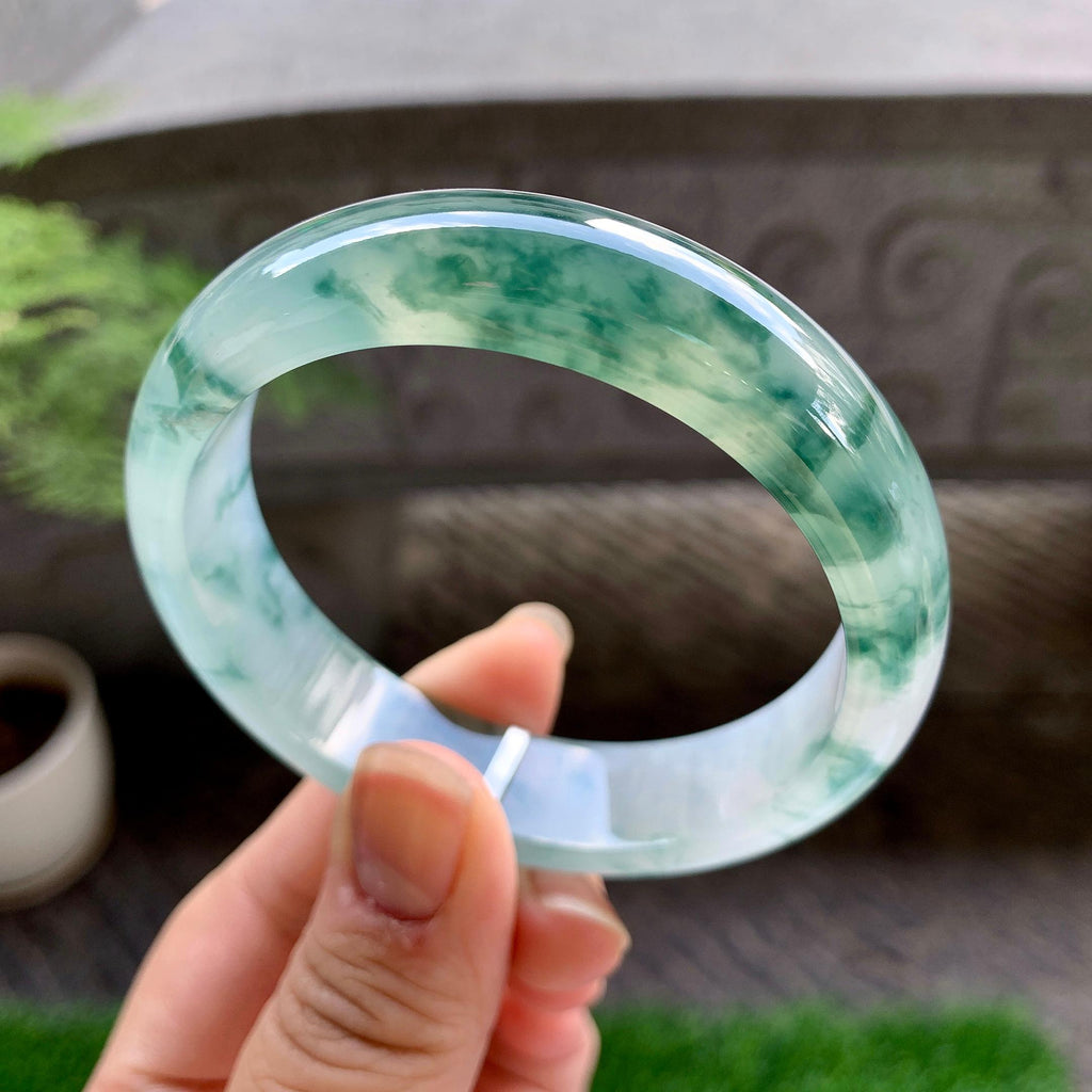 糯冰种飘花宽版轮胎手镯（56.8mm）（yc223276）