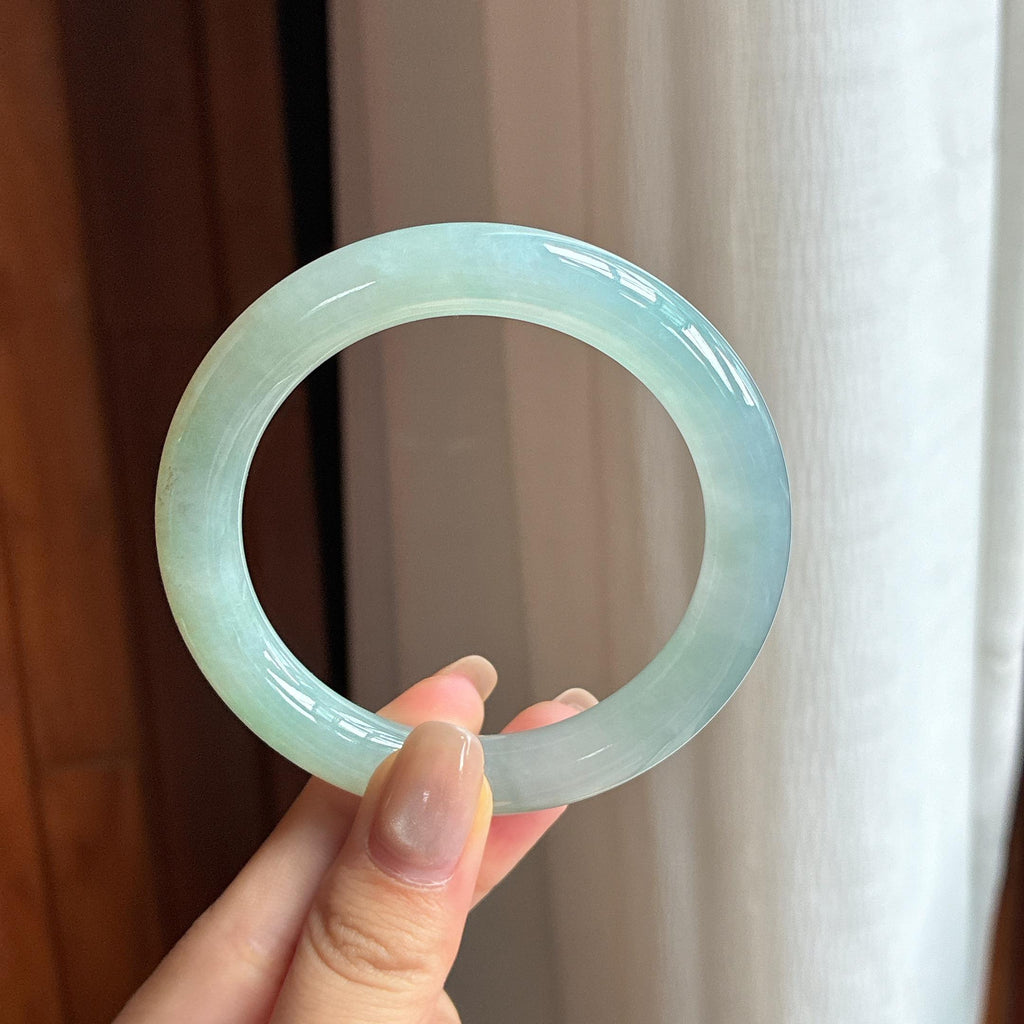 糯冰蓝晴翡翠圆条手镯 55圈（yc436762）