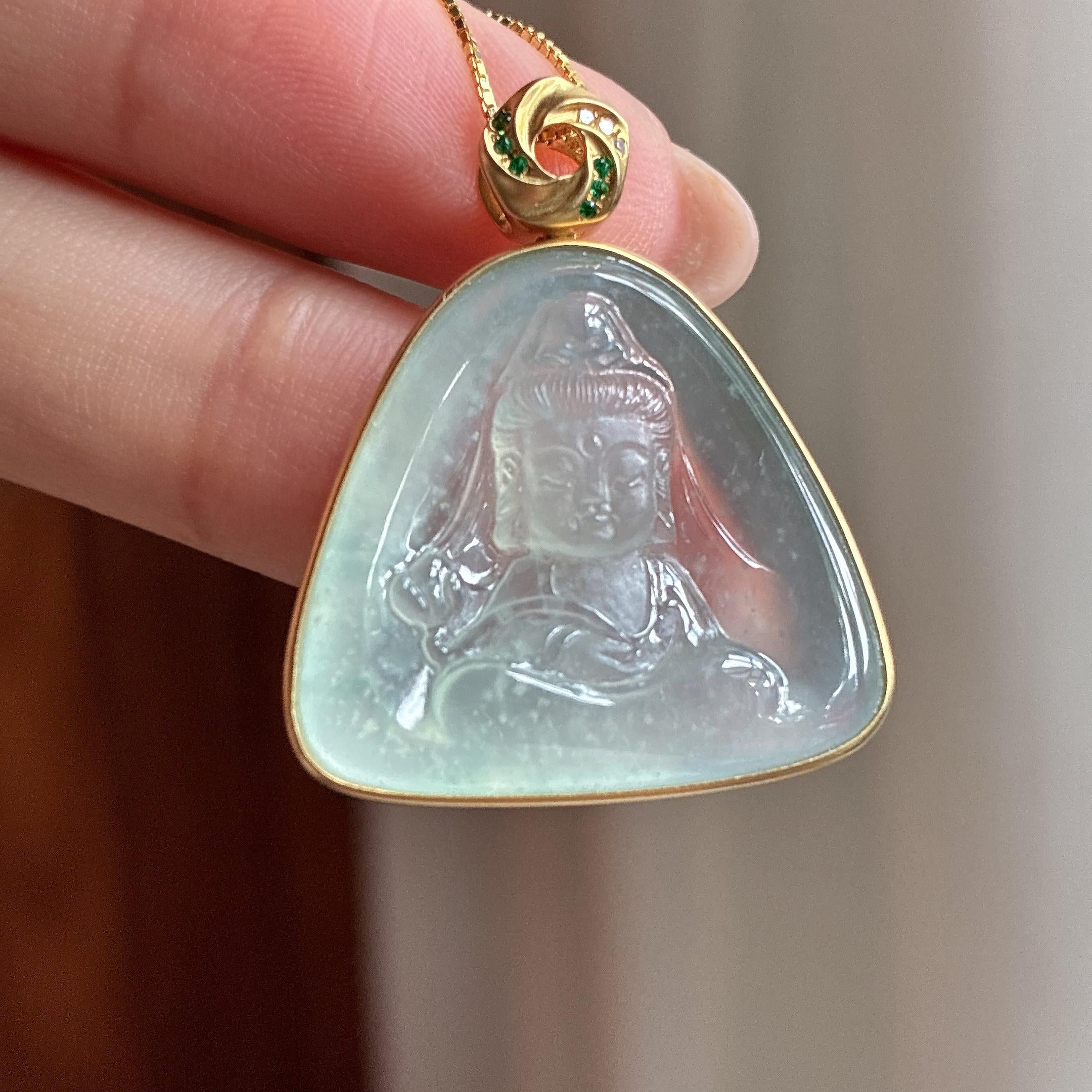 18k金镶冰种淡底色观音挂件 天然缅甸A货翡翠（yc525557）