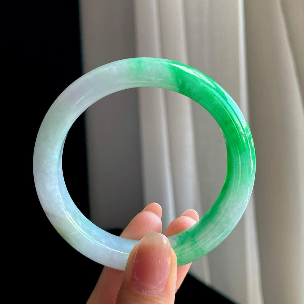 糯冰带色翡翠平安镯（55.2mm)（yc342186）