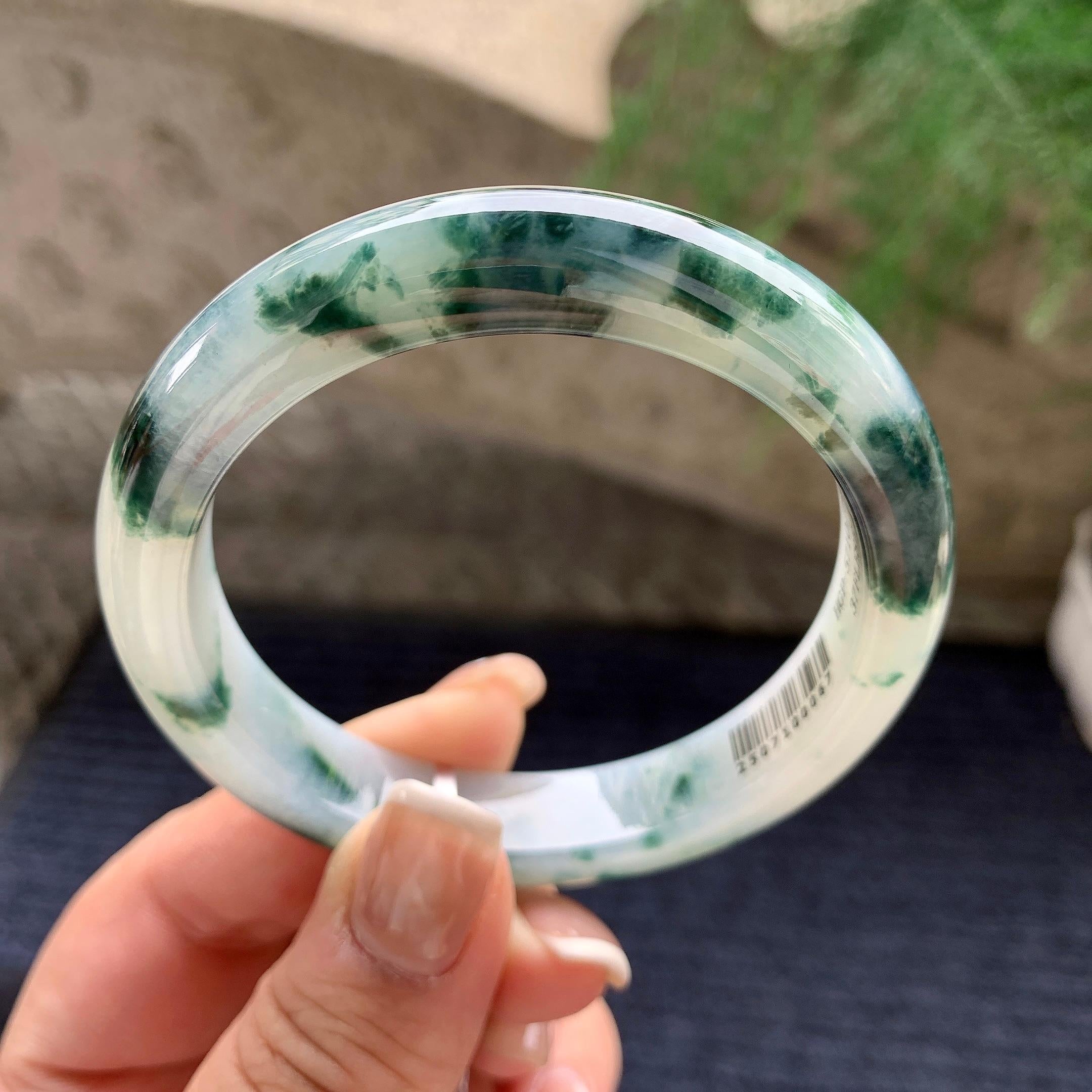细糯种飘蓝花正圈平安镯 56.6圈口 天然缅甸A货翡翠（yc376067）