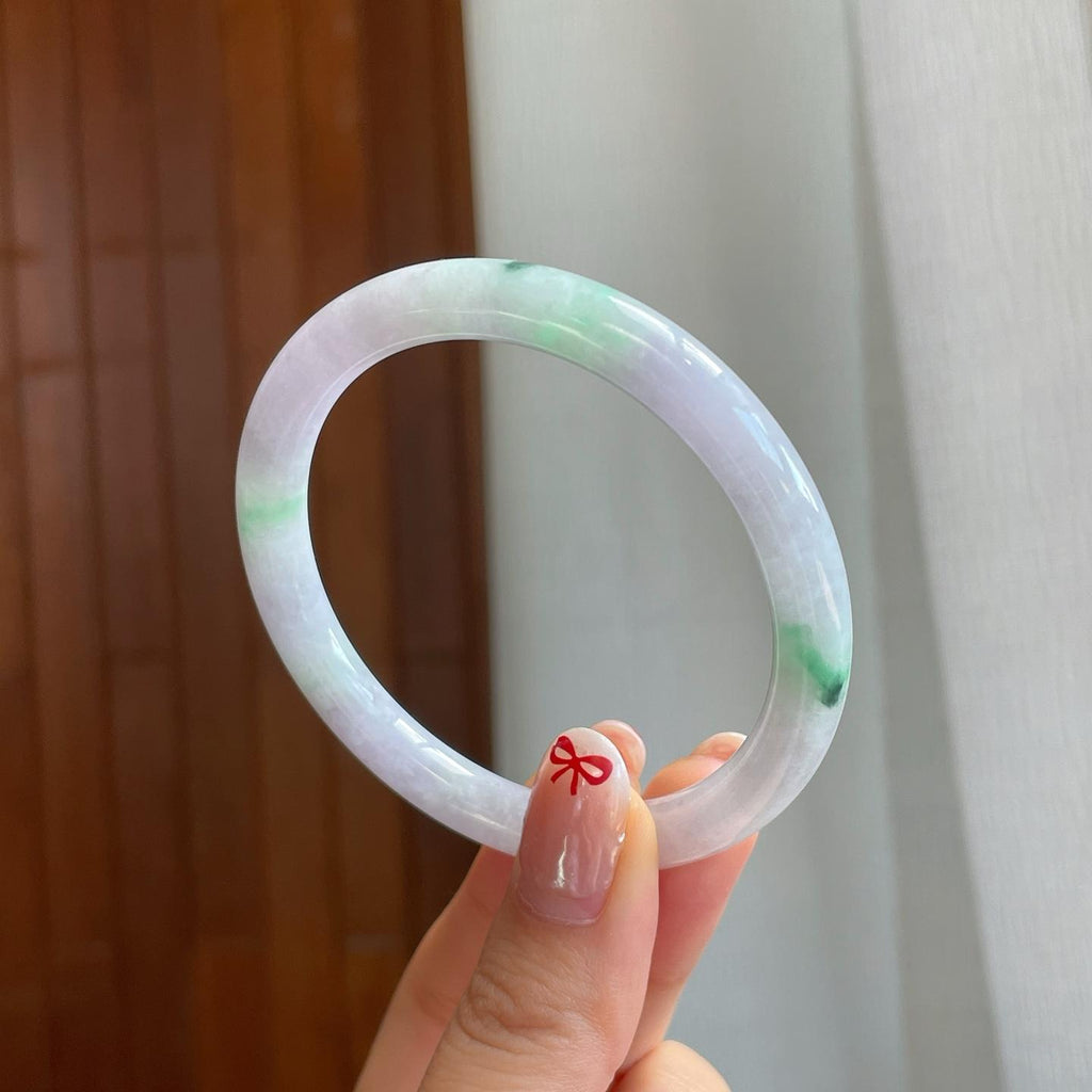 糯冰种春彩翡翠圆条手镯（53mm）（yc318590）
