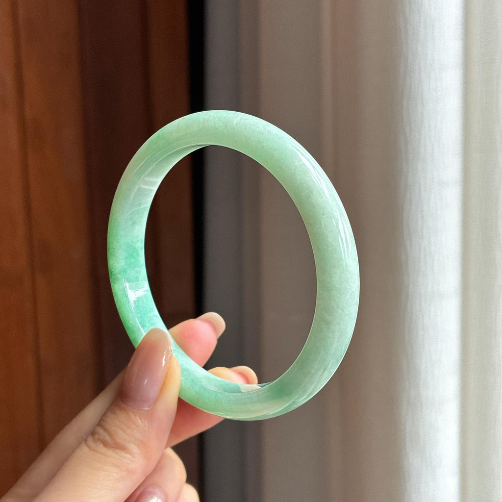 糯冰带色翡翠平安镯 57圈（yc440853）