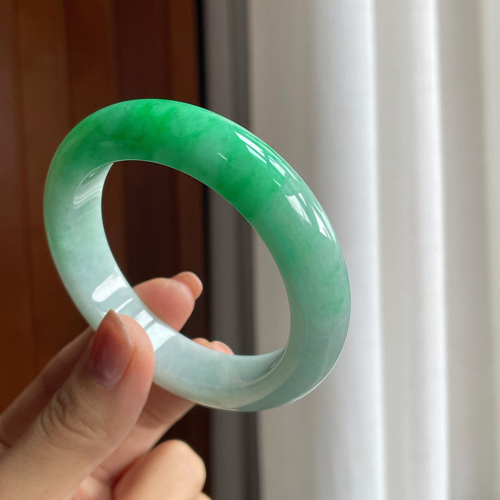 糯种带色翡翠平安镯（54mm）（yc286471）