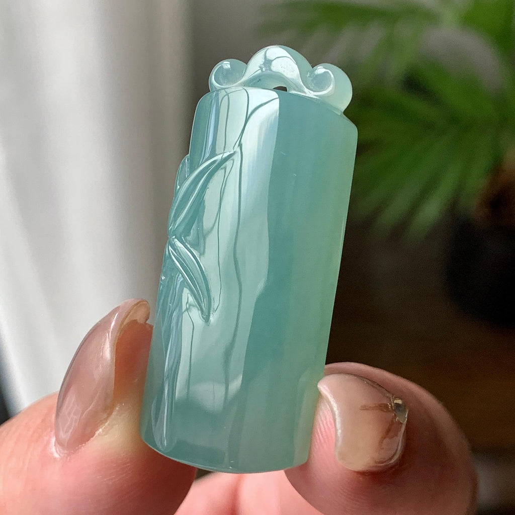糯冰种湖水绿竹节吊坠  天然缅甸A货翡翠（yc426690）