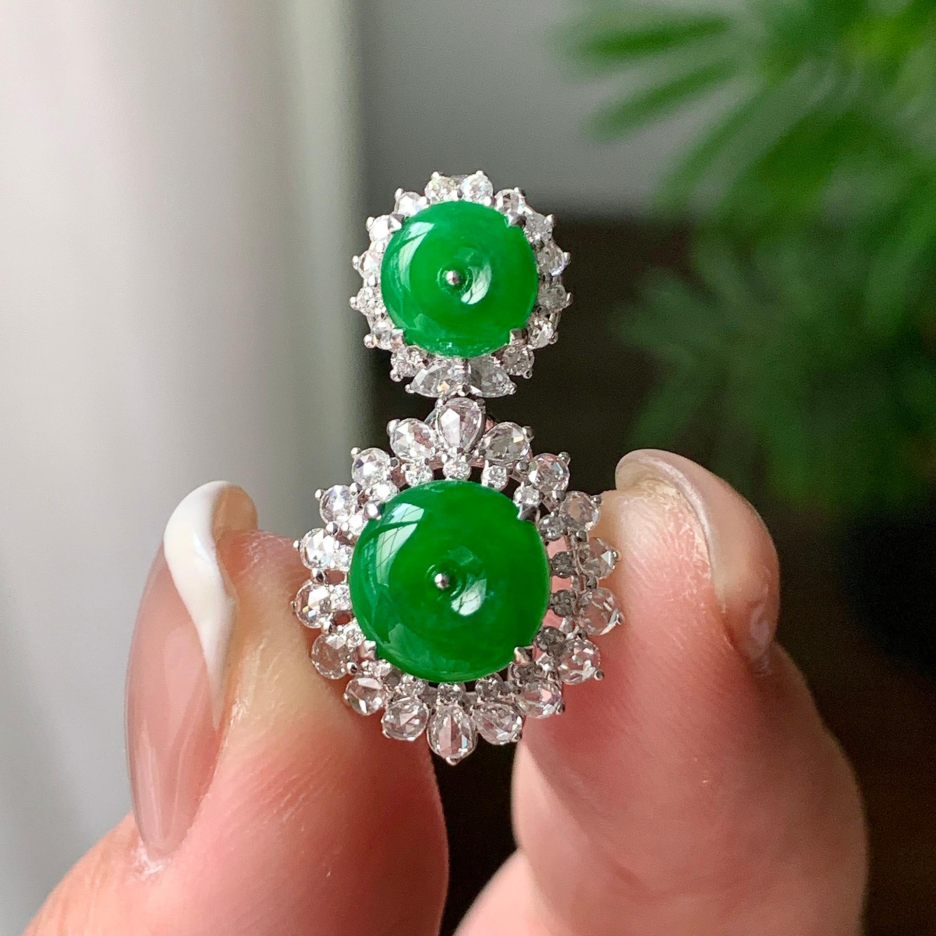 18K金钻镶糯冰种满绿平安扣吊坠  天然缅甸A货翡翠（yc362093）