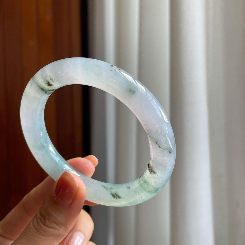 冰种水墨花翡翠圆条手镯（56mm）（yc285966）