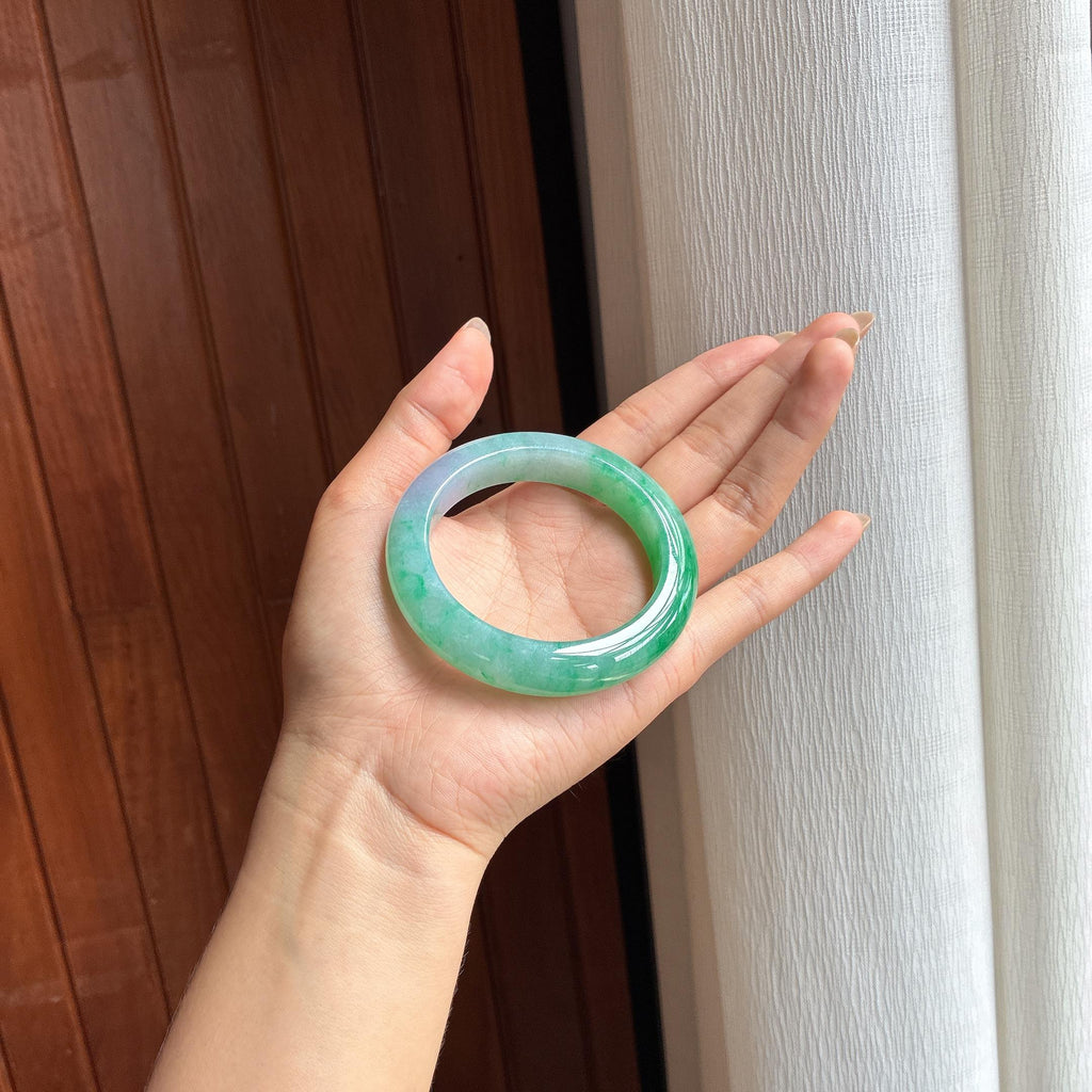 糯冰满圈绿花翡翠平安镯（55.8mm）（yc418895）