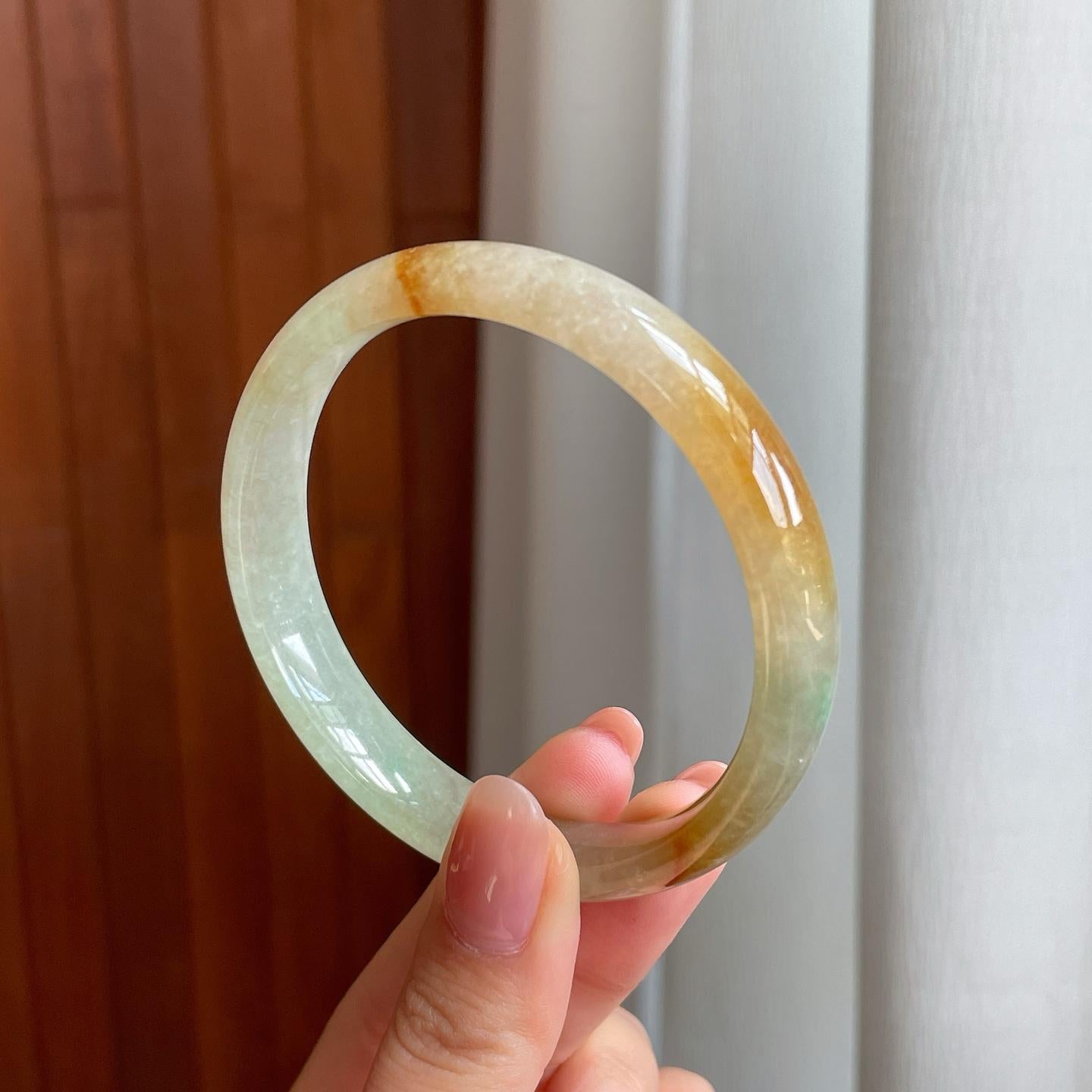 冰种黄翡翡翠平安镯（58.8mm）（yc333819）