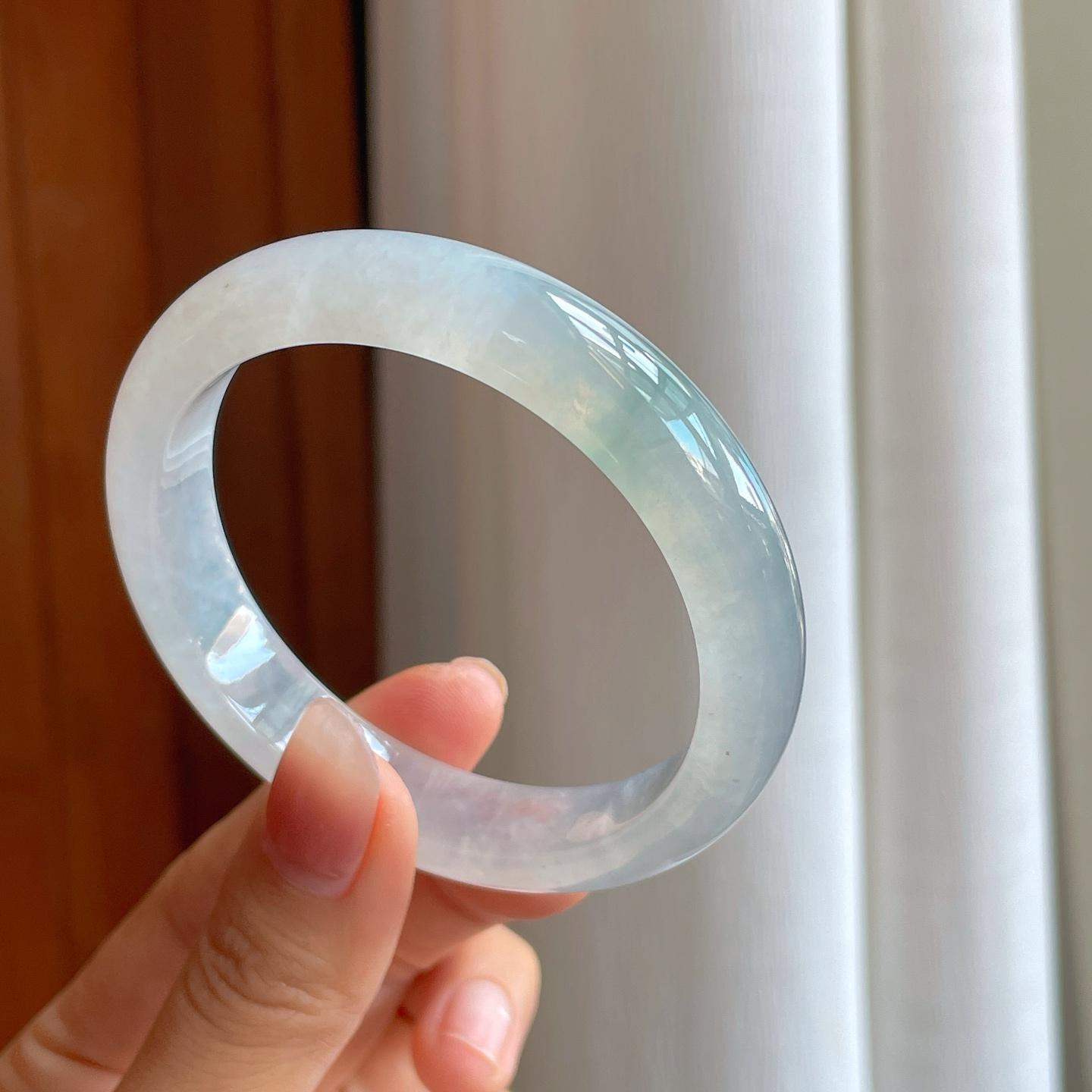 冰种飘花翡翠平安镯（57.7mm)（yc310958）