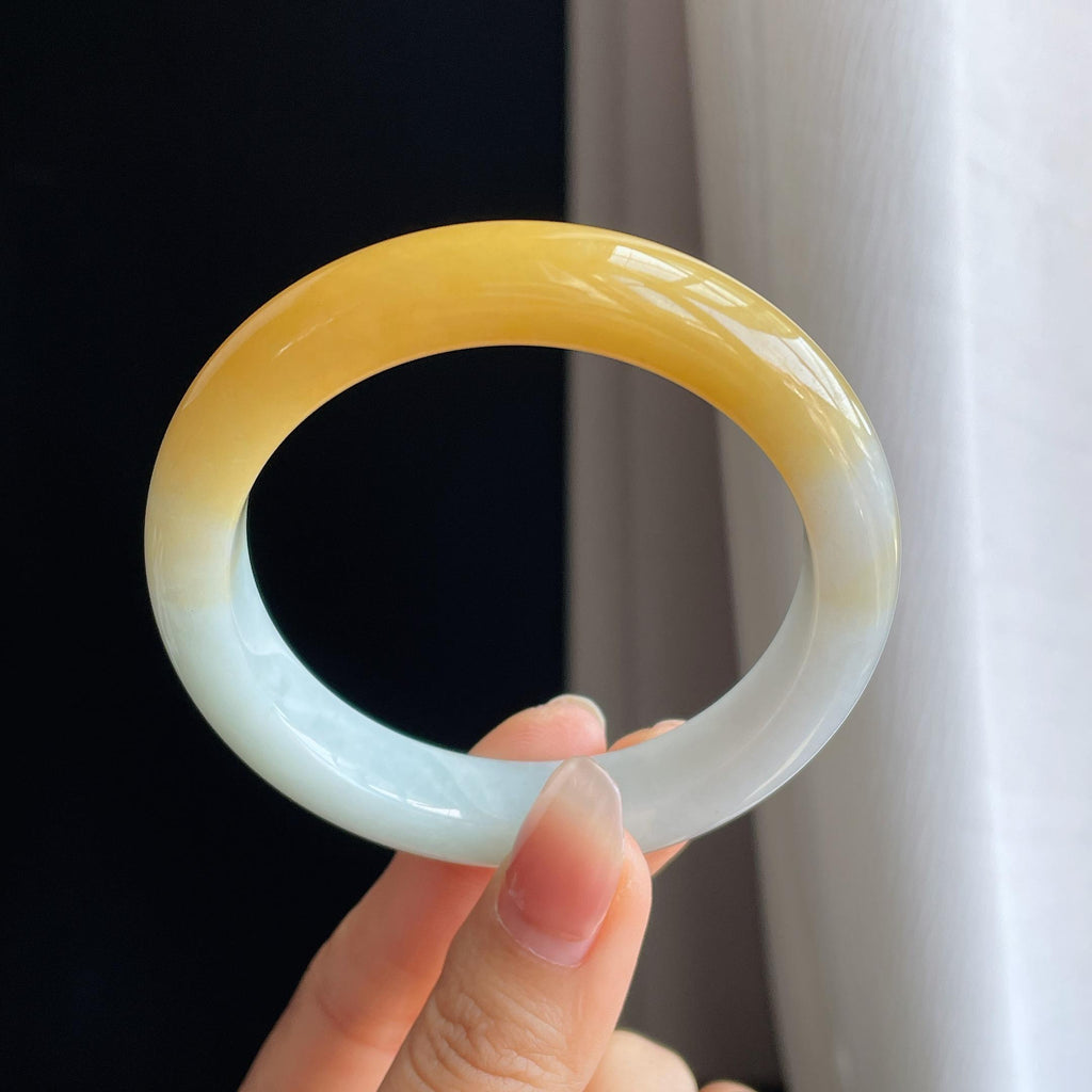 糯冰黄翡翡翠平安镯（57mm)（yc322618）