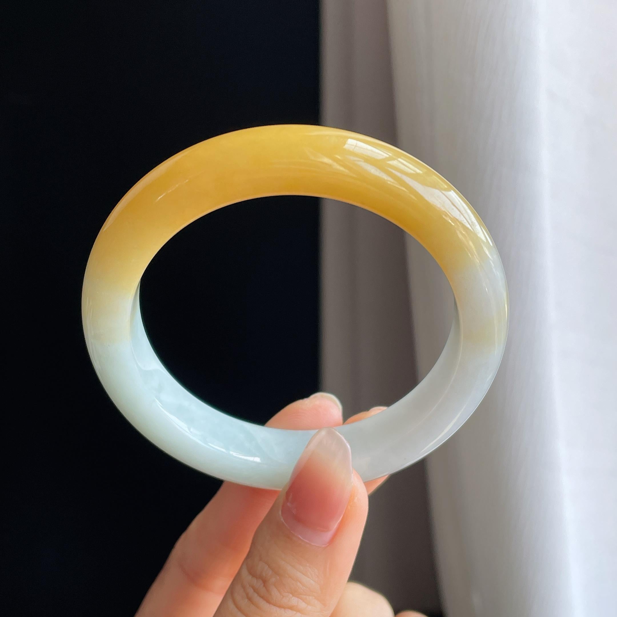 糯冰黄翡翡翠平安镯（57mm)（yc322618）