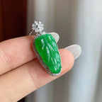 18k金镶糯冰满绿翡翠叶子（yc258412）