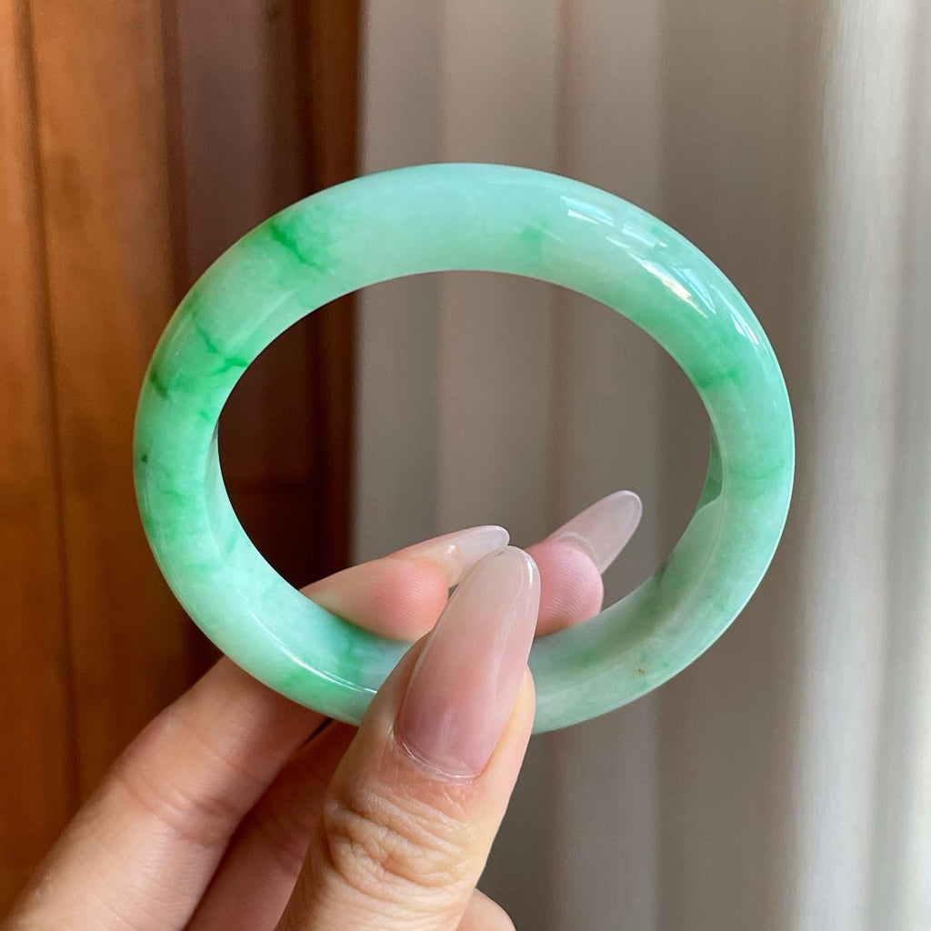 细糯冰飘花翡翠平安镯（52mm）（yc277414）