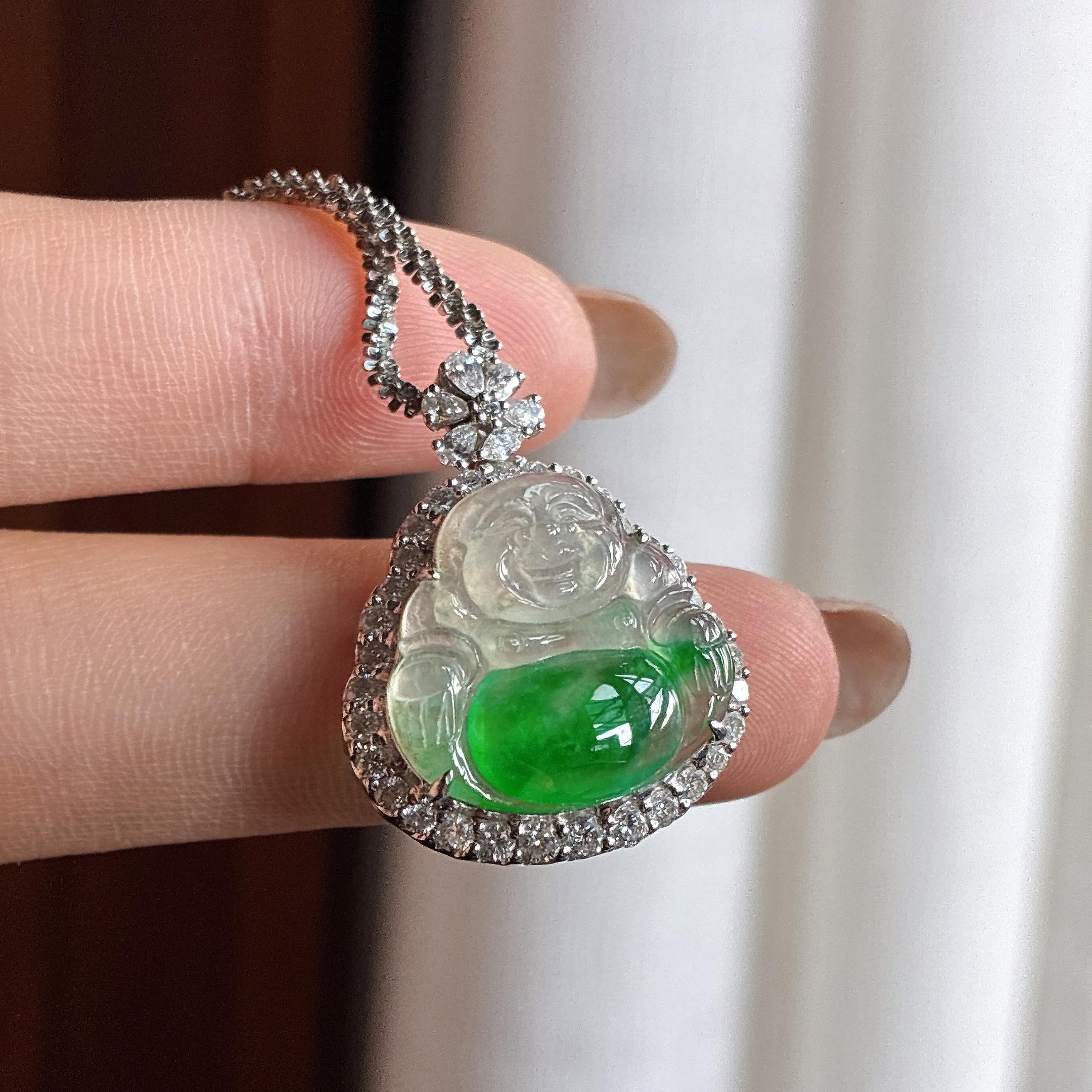 18k金镶冰种带色玉佛 天然缅甸A货翡翠（yc456859）