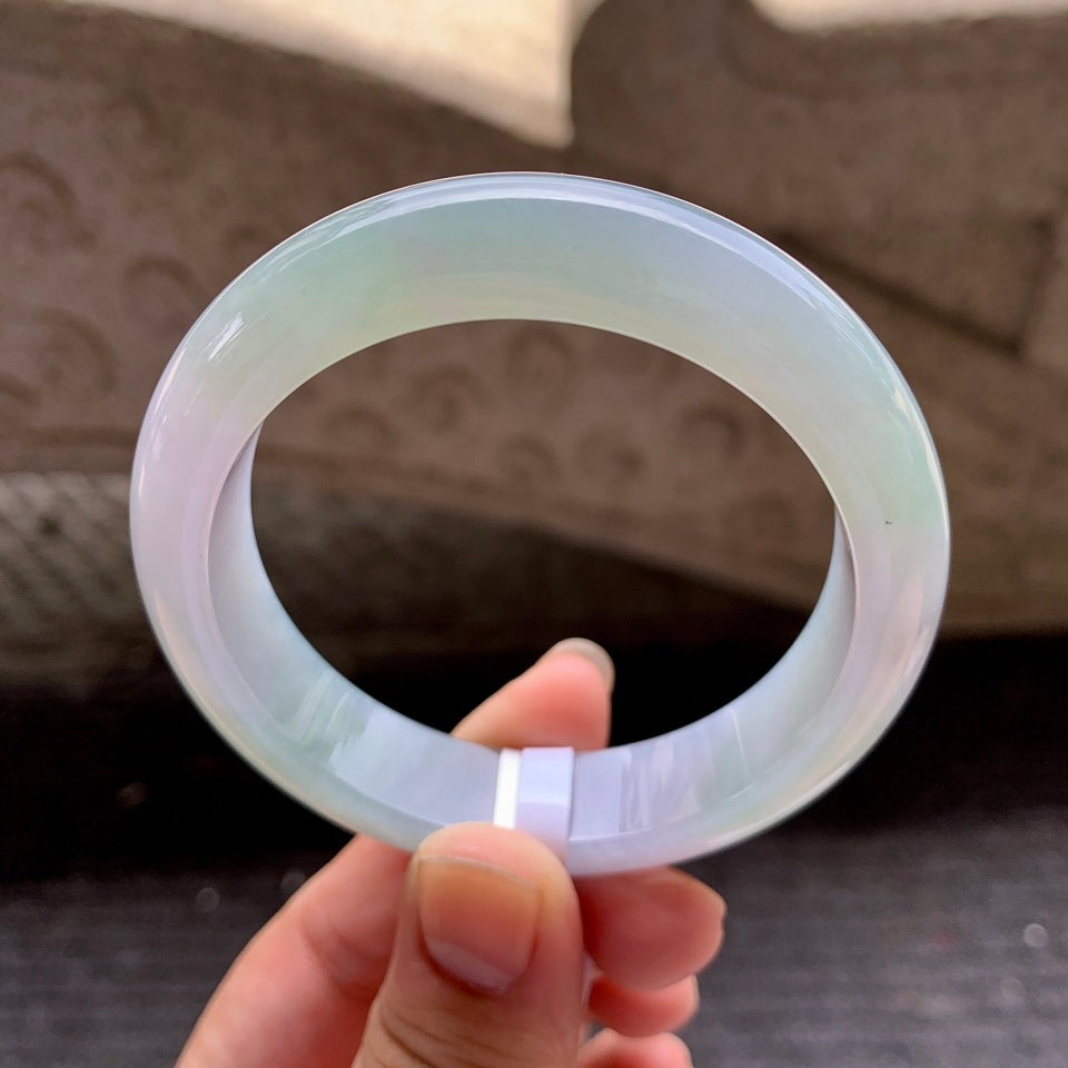 糯冰淡春彩翡翠平安镯（54.7mm）（TF06250009）