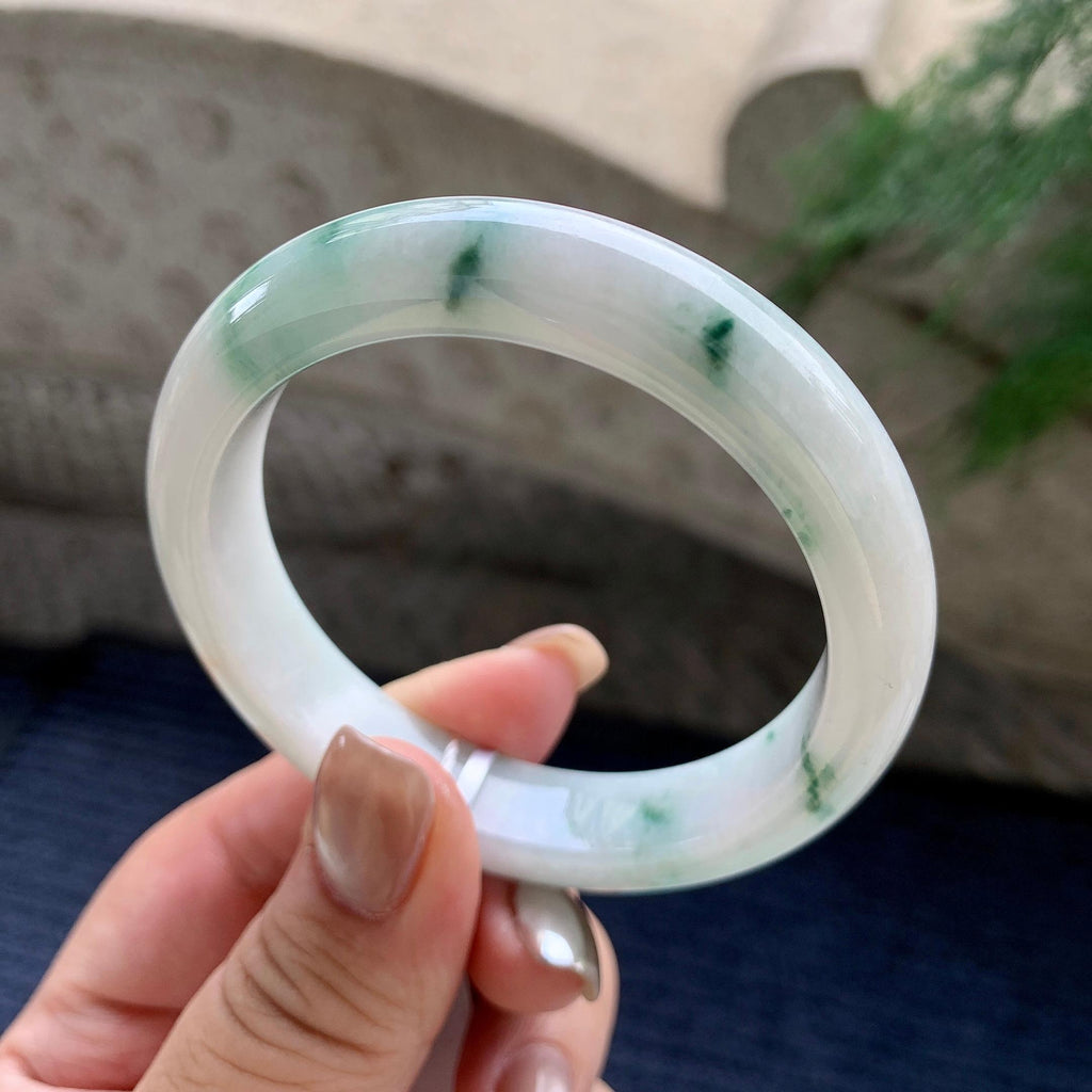 细糯种飘蓝花正圈平安镯  54.6圈口  天然缅甸A货翡翠（yc423812）