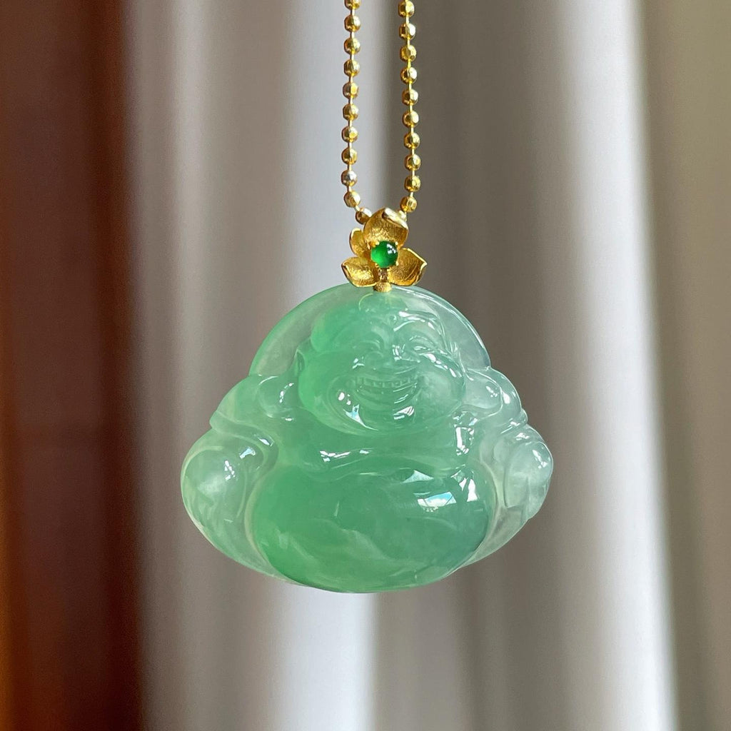 18k金扣晴绿底翡翠佛公（yc247180）