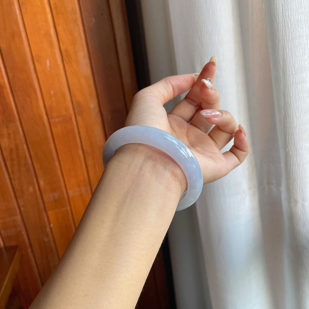 糯冰种紫罗兰翡翠平安镯（56mm）（yc220798）