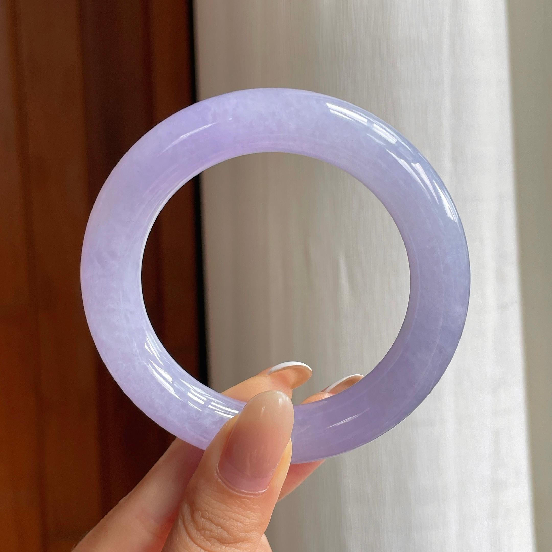 冰种紫罗兰翡翠胖圆条手镯（55mm)（yc414708）