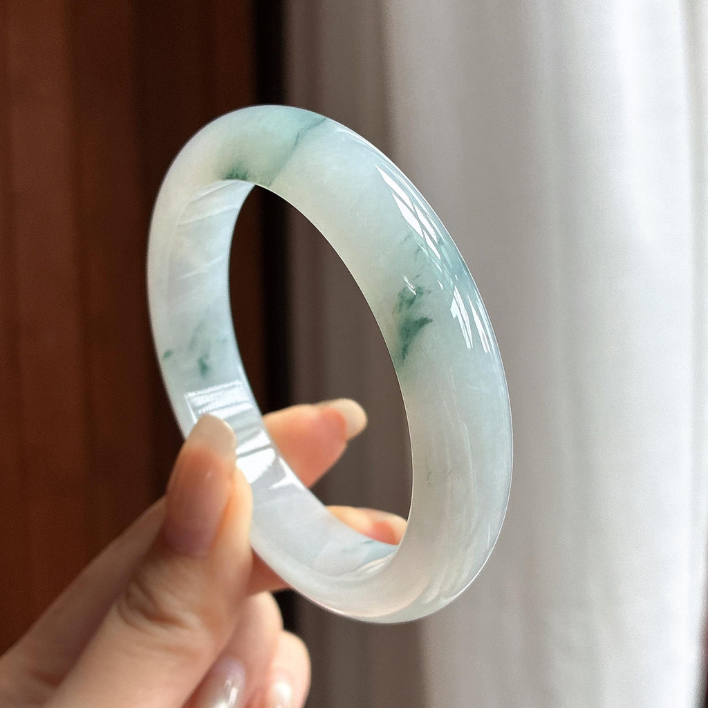 糯冰飘花正圈平安镯 56圈 天然缅甸A货翡翠（yc460033）