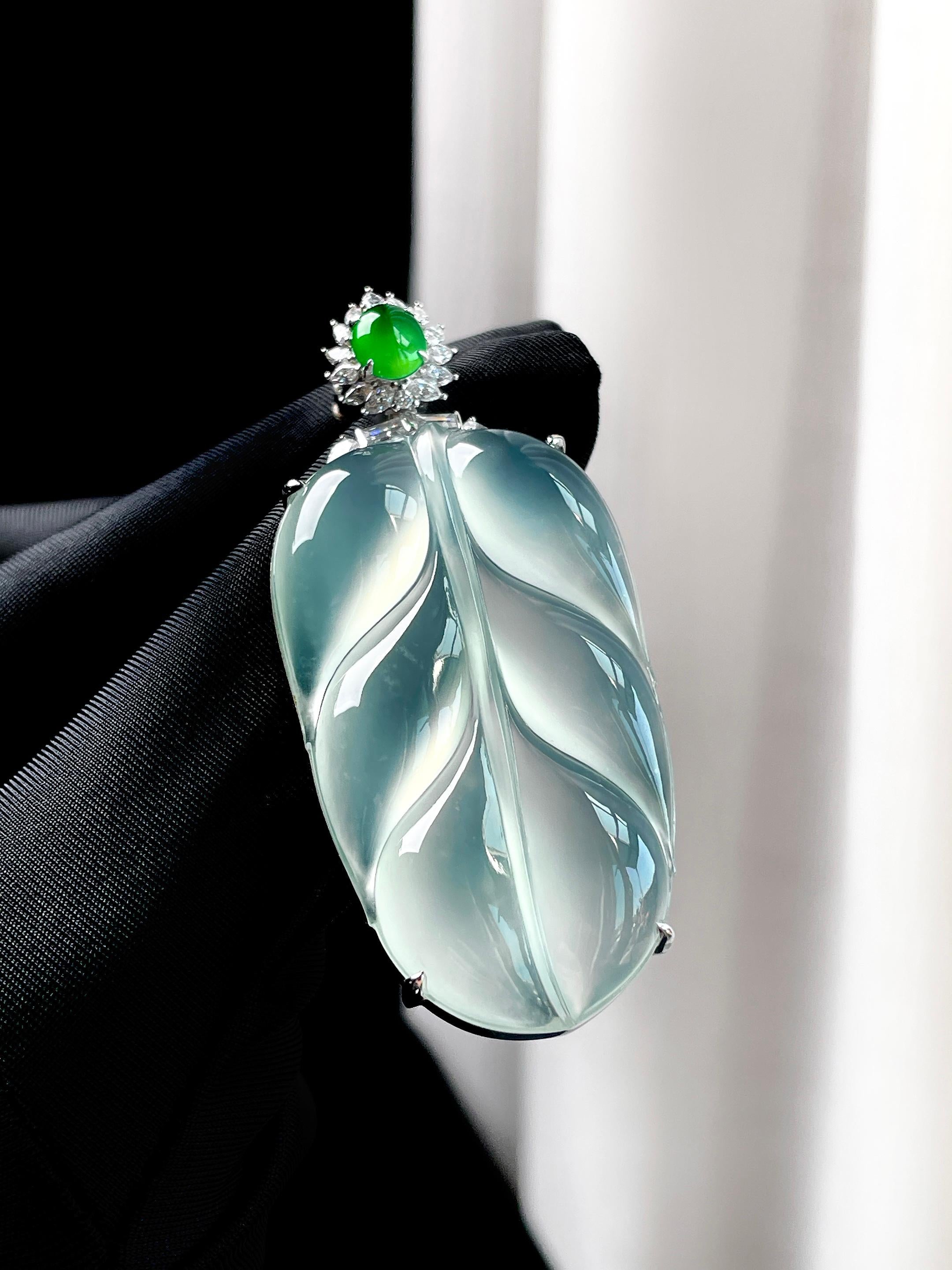 18k金钻镶冰玻种晴底翡翠叶子（yc349413）