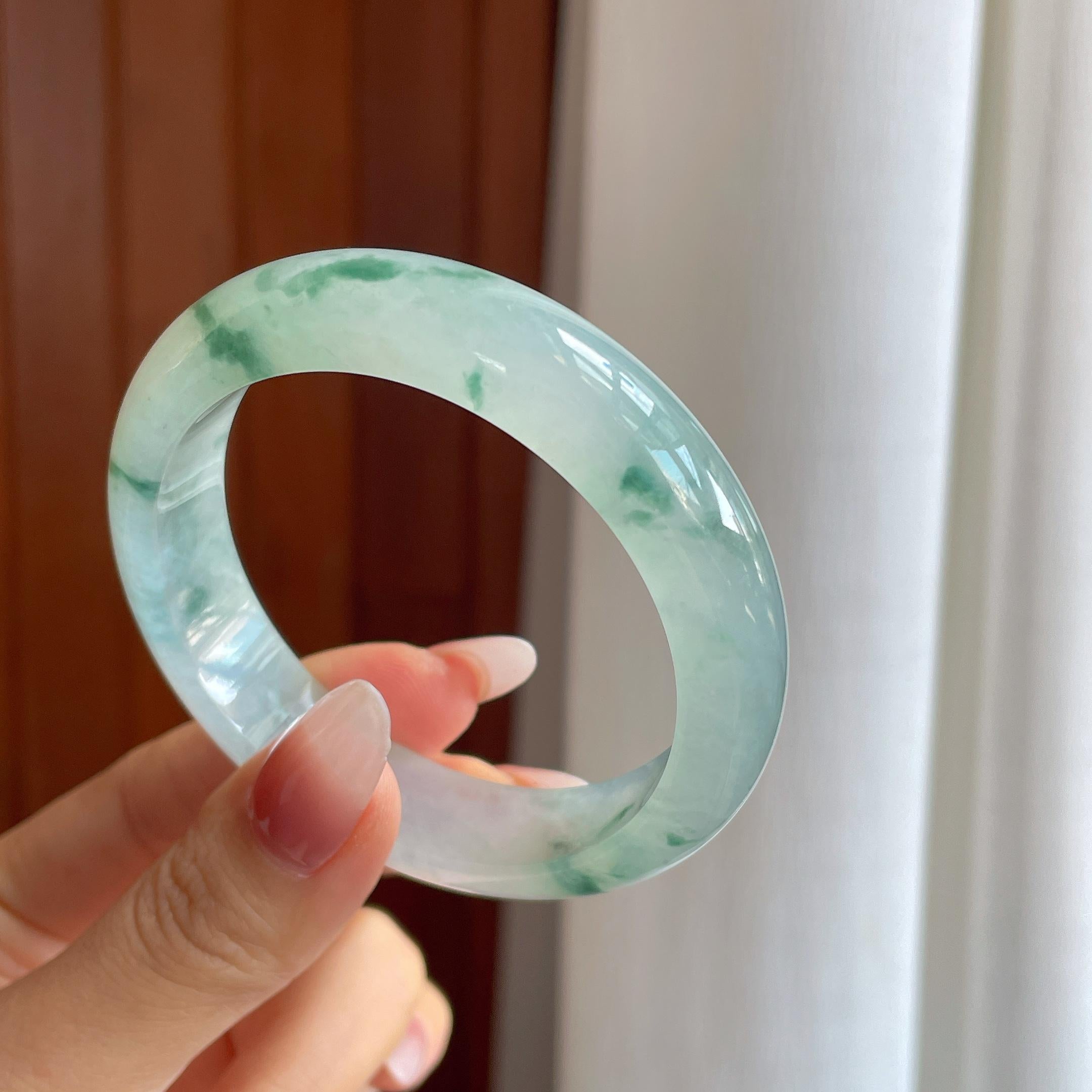 冰种飘花翡翠平安镯（55.8mm）（yc302427）