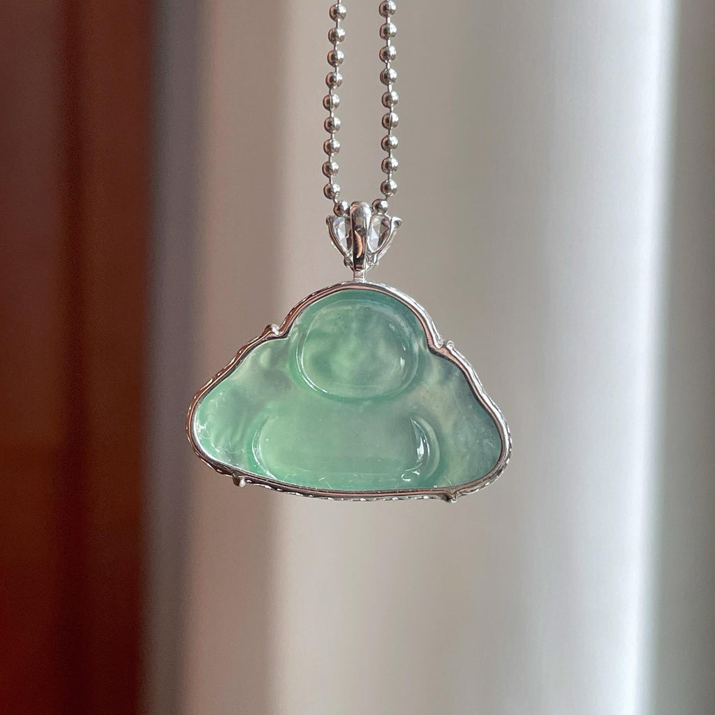 18k金镶冰种湖水绿翡翠佛公（yc257810）