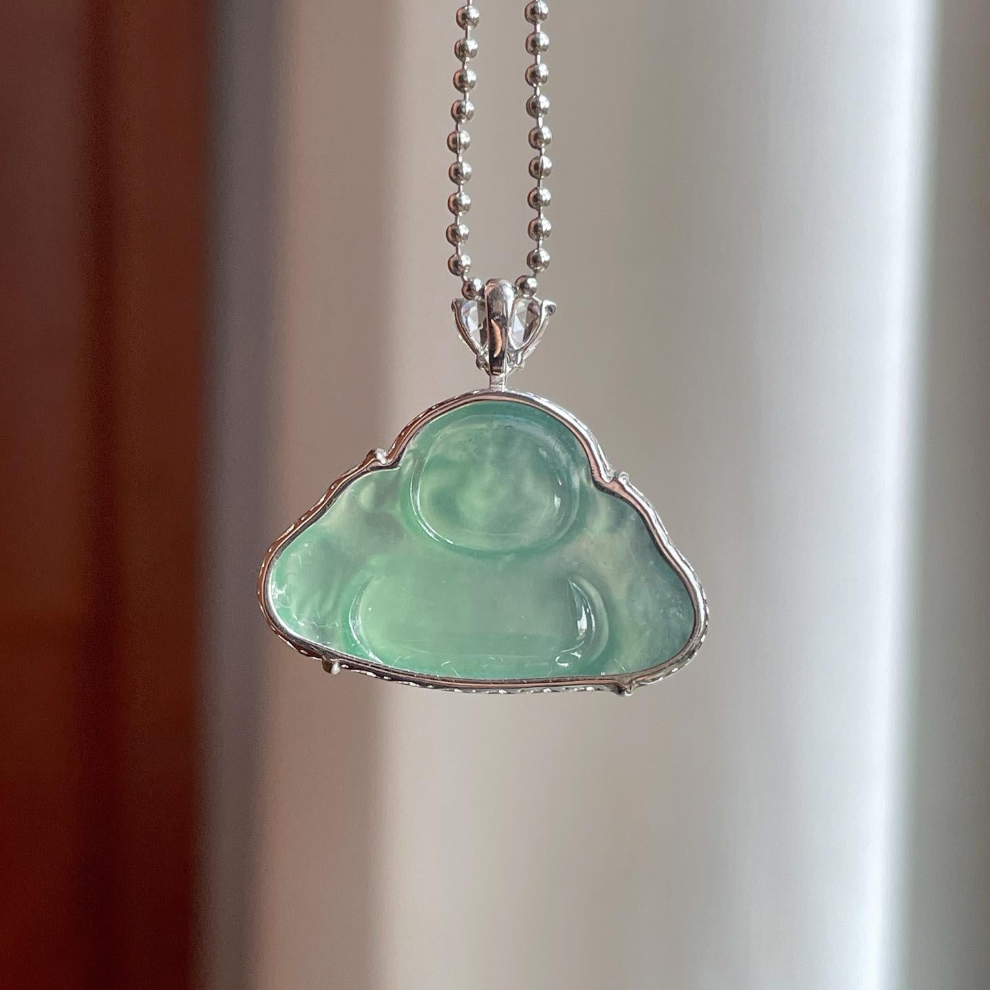 18k金镶冰种湖水绿翡翠佛公（yc257810）