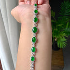 18K金钻镶细糯种满绿蛋面手链（yc230995）